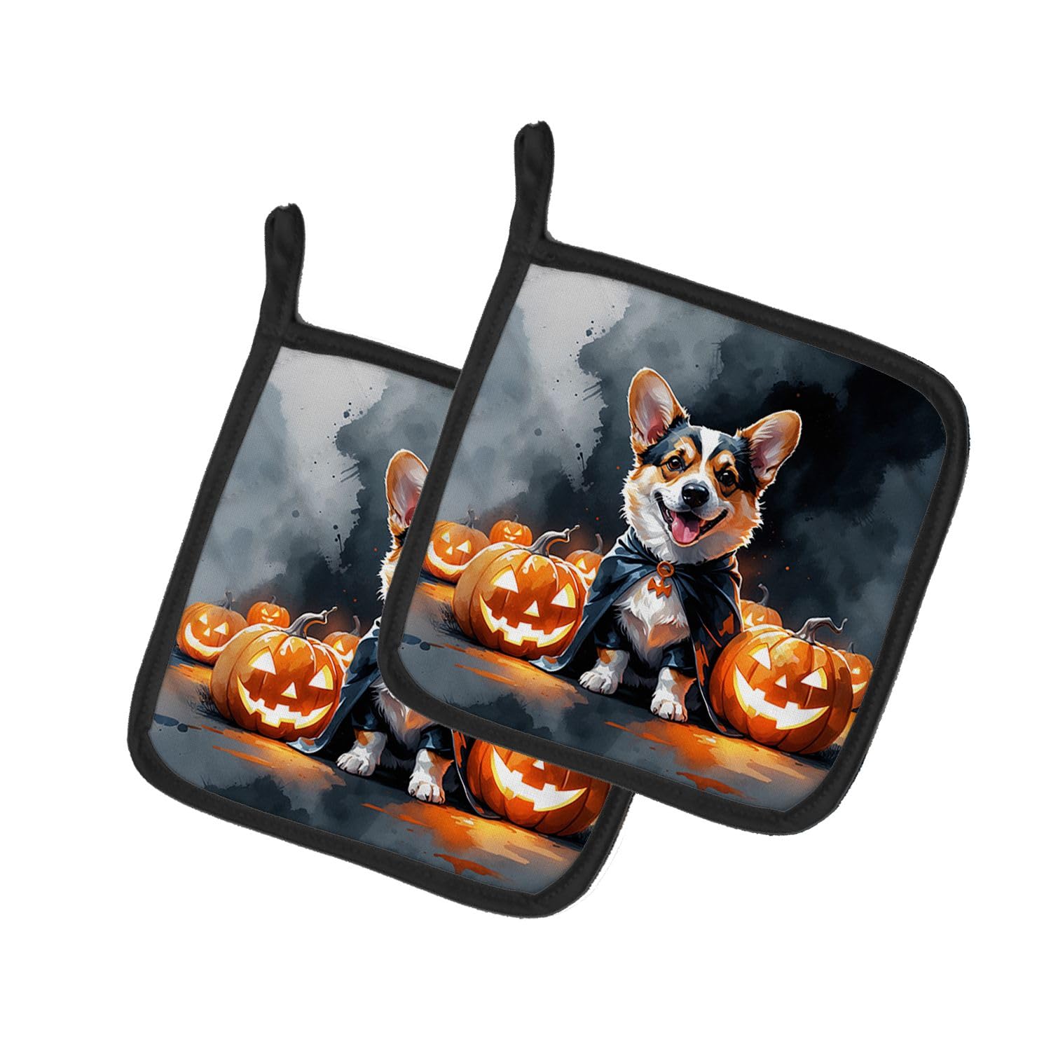 Carolines Treasures Corgi Puppy Halloween Pair of Pot Holders Kitchen Heat Resistant Pot Holders Sets Oven Hot Pads for Cooking Baking BBQ, 7 1/2 x 7 1/2