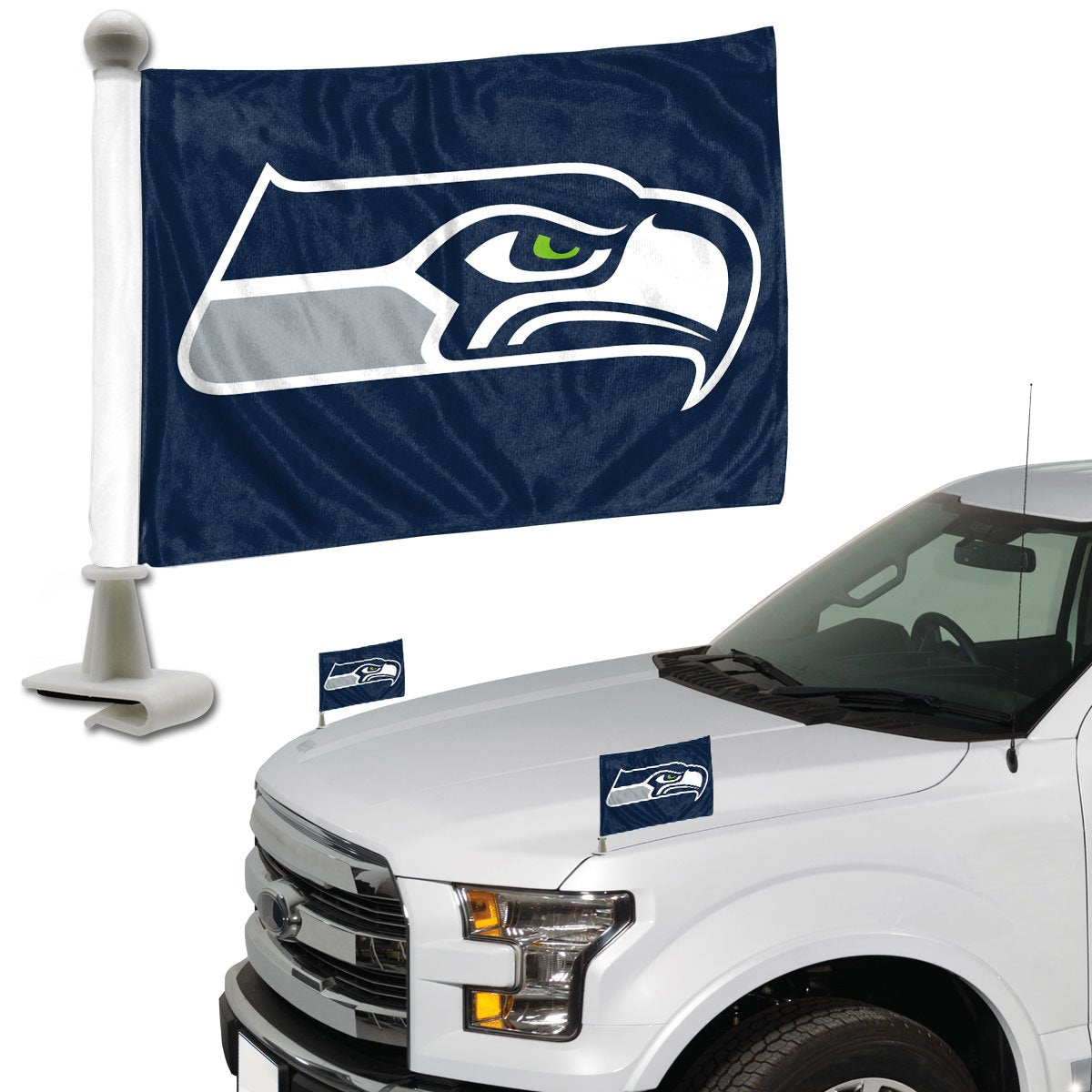 Fanmats 61884 Seattle Seahawks Ambassador Car Flags - 2 Pack Mini Auto Flags, 4In X 6In, Perfect For Hood Or Trunk