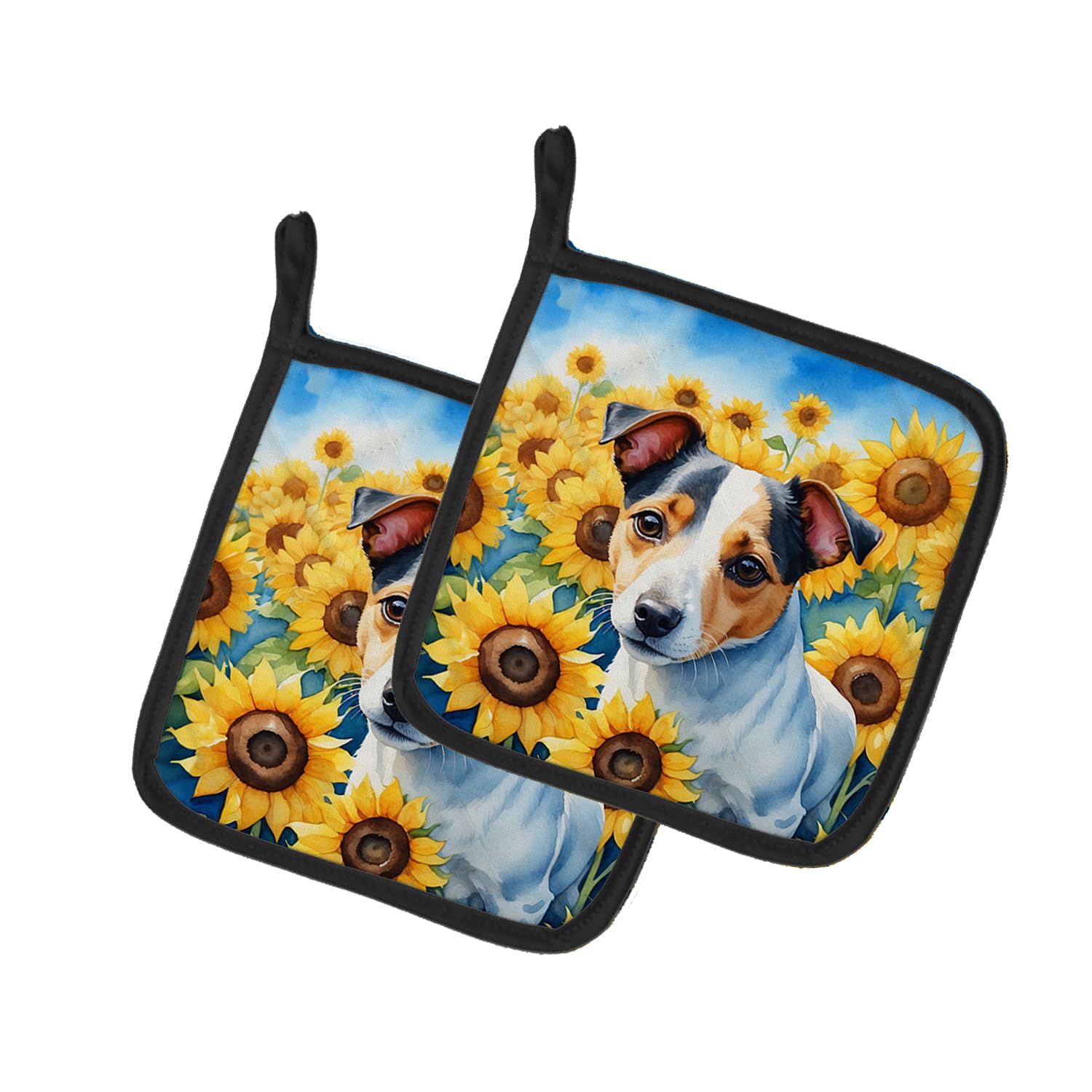 Jack Russell Terrier in Sunflowers Pair of Pot Holders