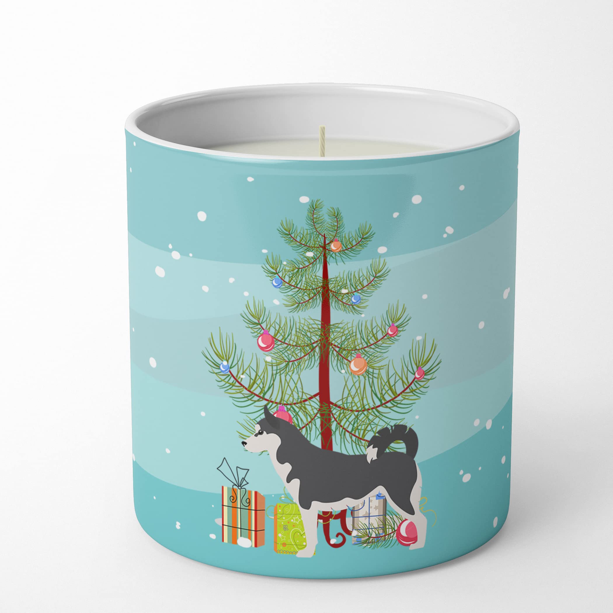 Carolines Treasures BB2998CDL Siberian Husky Merry Christmas Tree 10 oz Decorative Soy Candle Nature Soy Wax Essential Oil Home Decor Ideal for Bedroom Kitchen Bath Office Gift, 10 oz