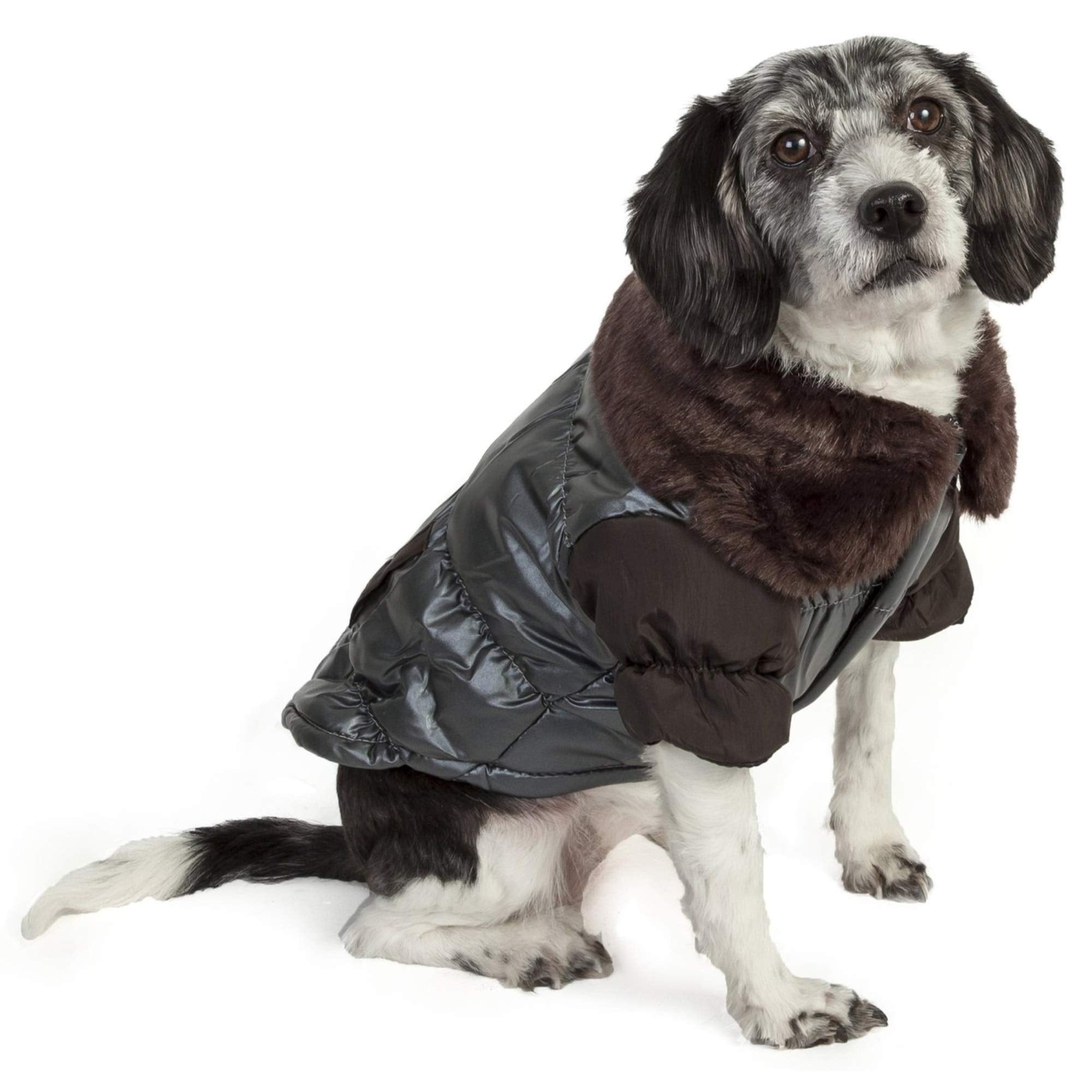 Ultra Fur Track-Collared Metallic Pet Jacket
