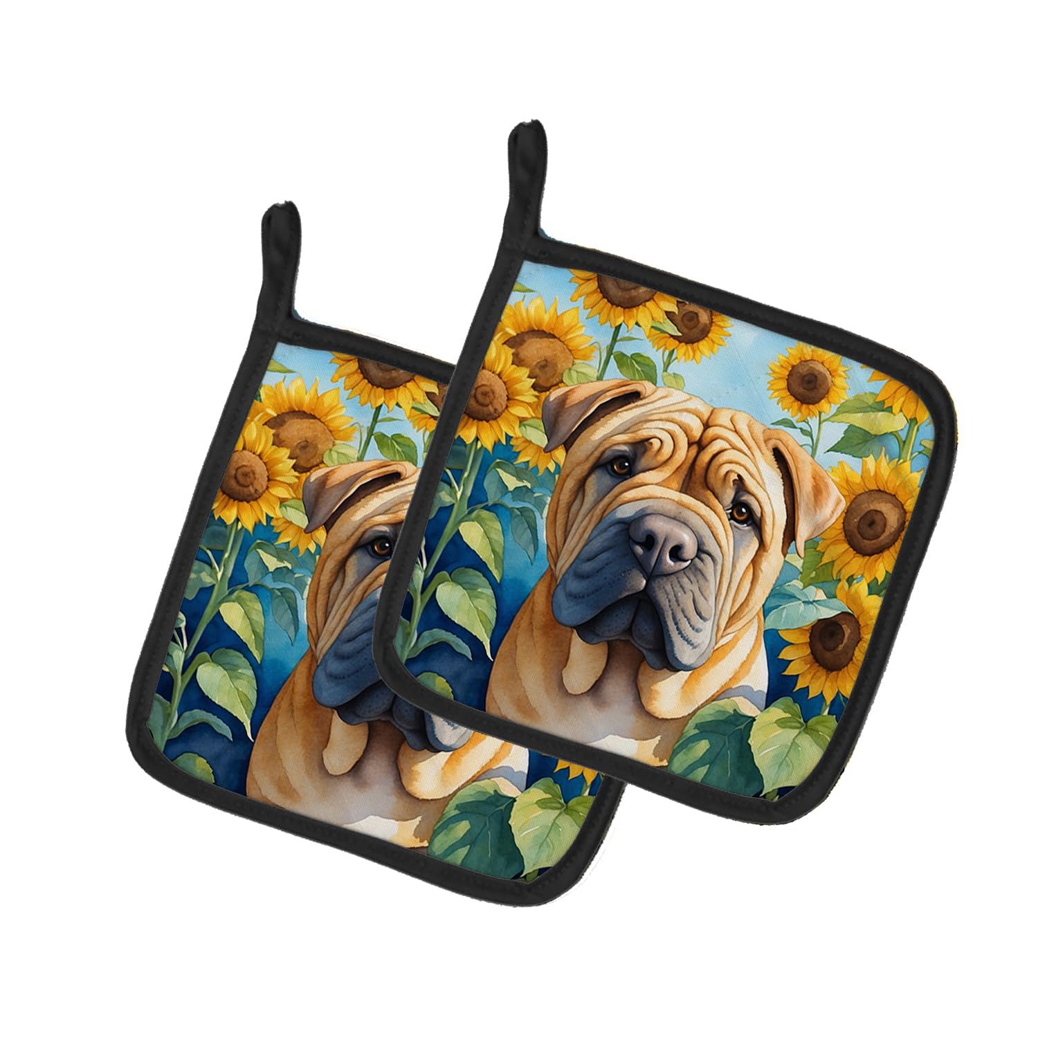 Shar Pei in Sunflowers Pair of Pot Holders