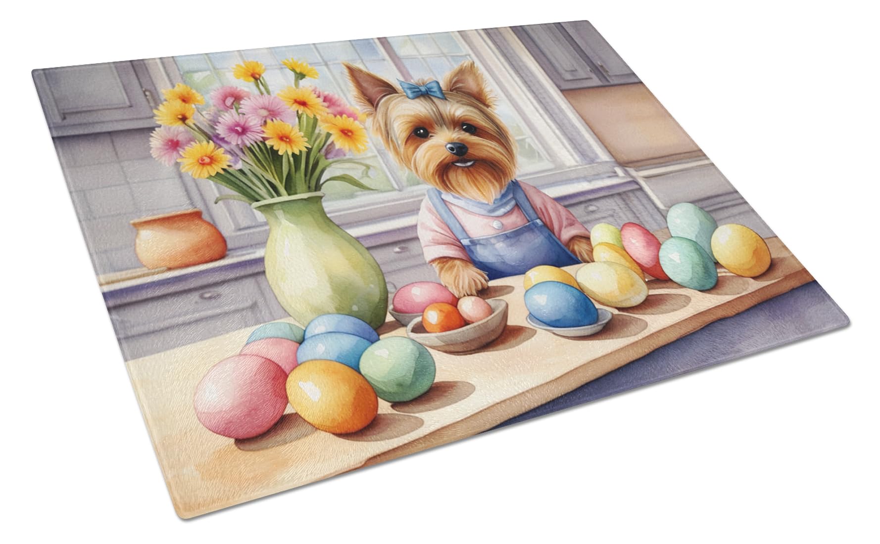 Carolines Treasures DAC6921LCB Decorating Easter Yorkshire Terrier Glass Cutting Board Decorative Tempered Glass Kitchen Cutting and Serving Board Large Size Chopping Board