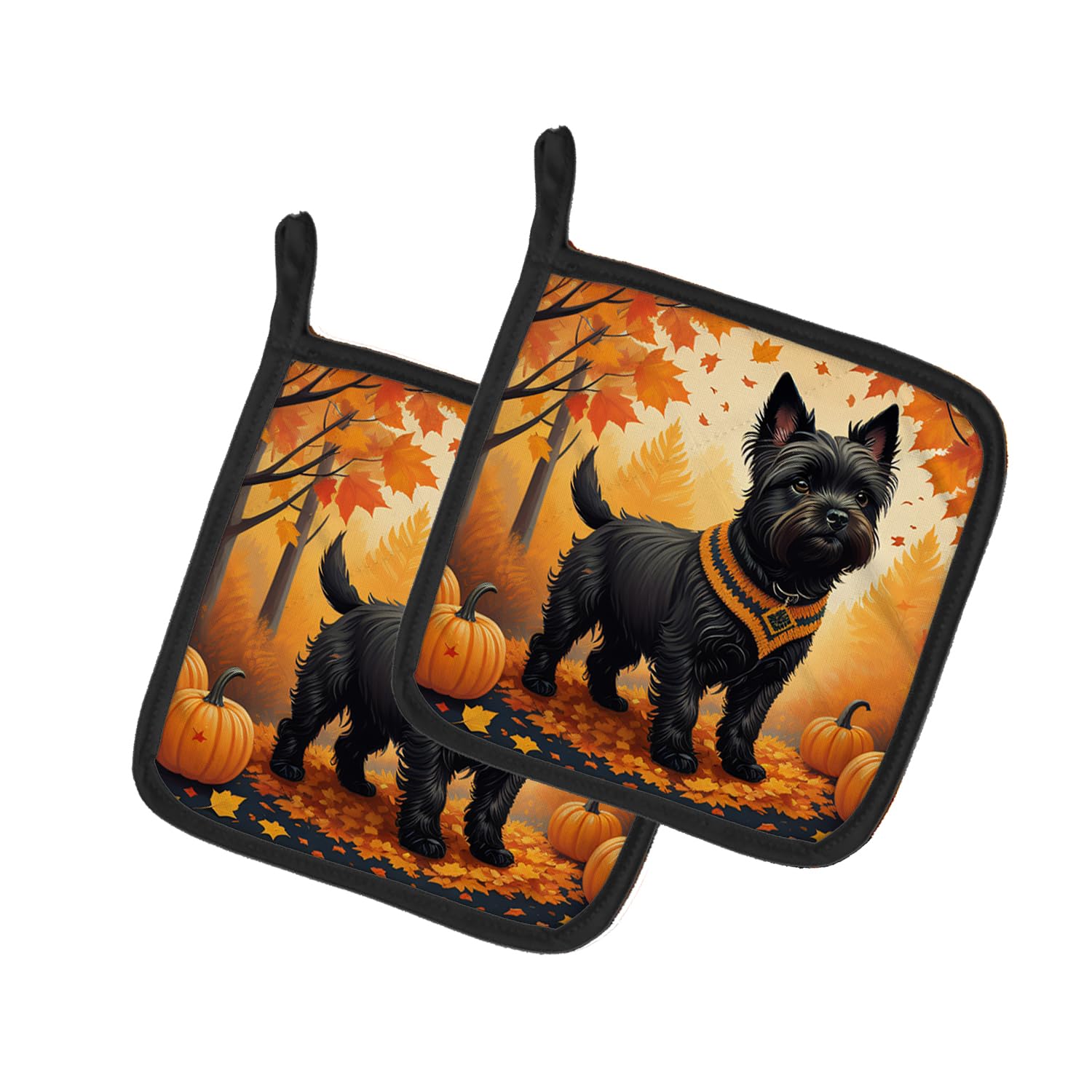 Black Cairn Terrier Fall Pair of Pot Holders