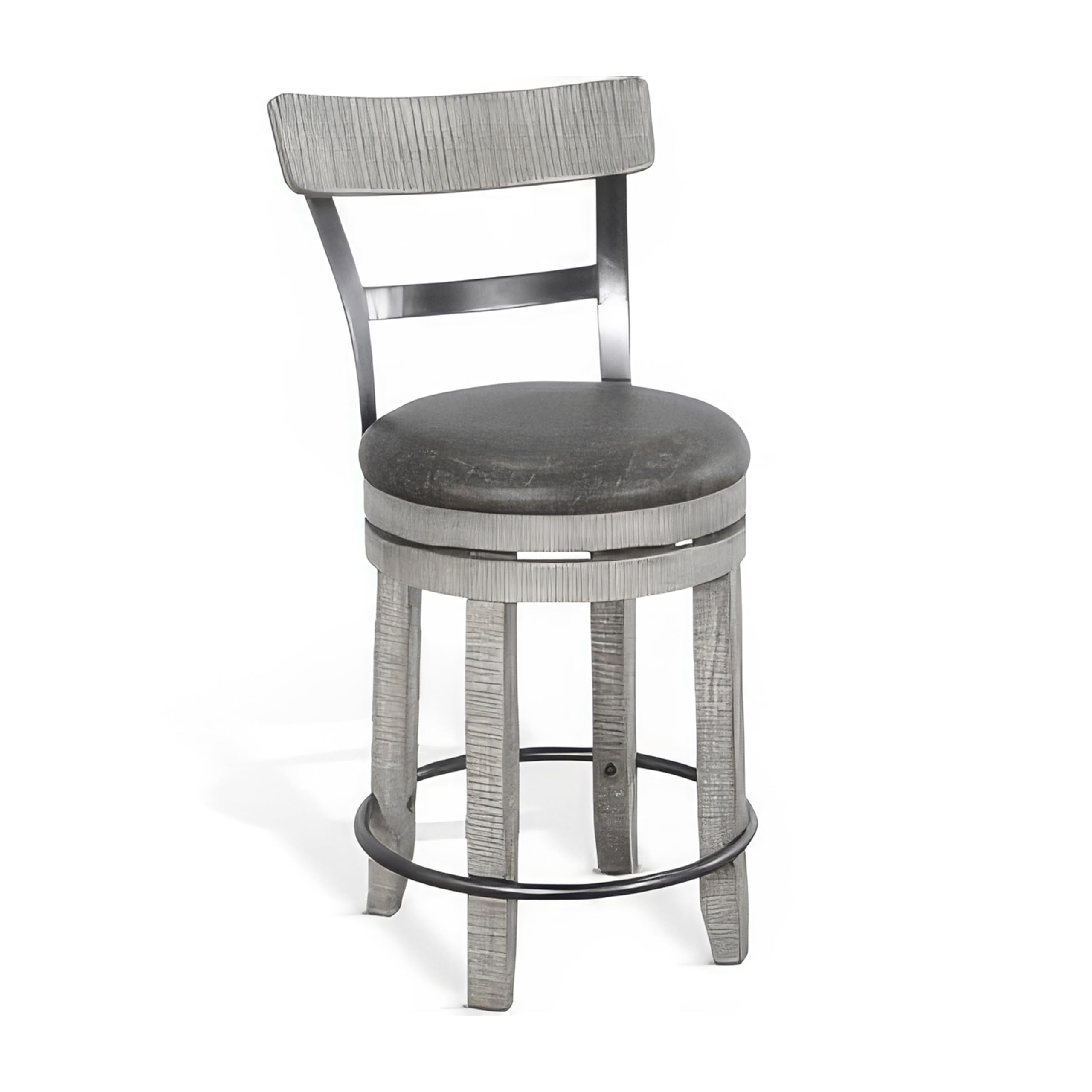 Zeka Swivel Counter Stool Chair Set of 2, Faux Leather, Gray Mahogany