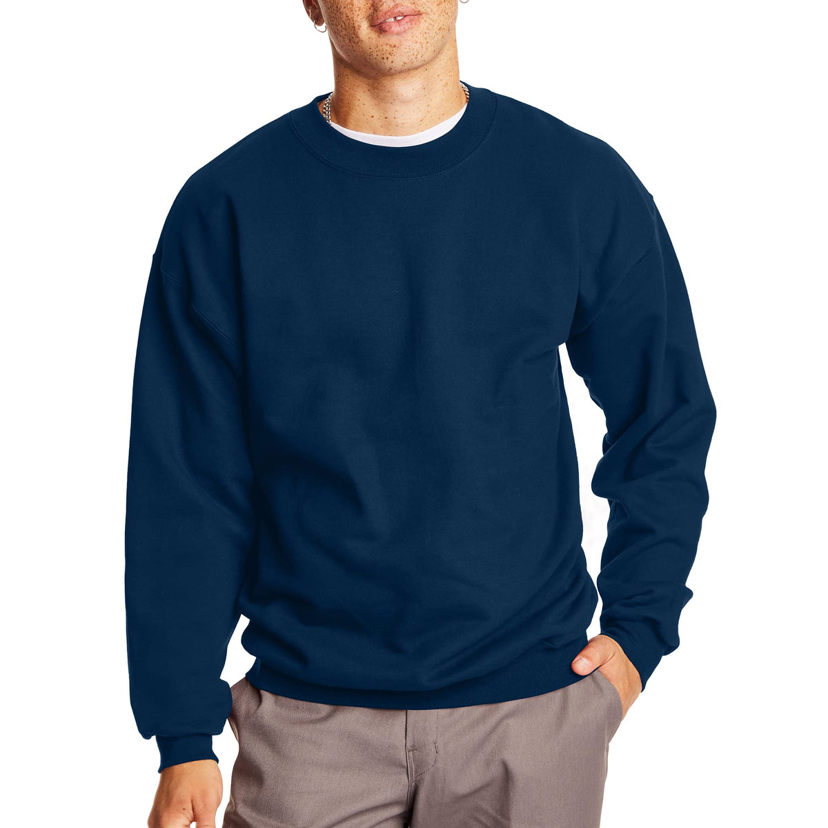 Hanes Mens Crew Neck Ultimate Cotton Heavyweight, Long Sleeve, Navy, Small