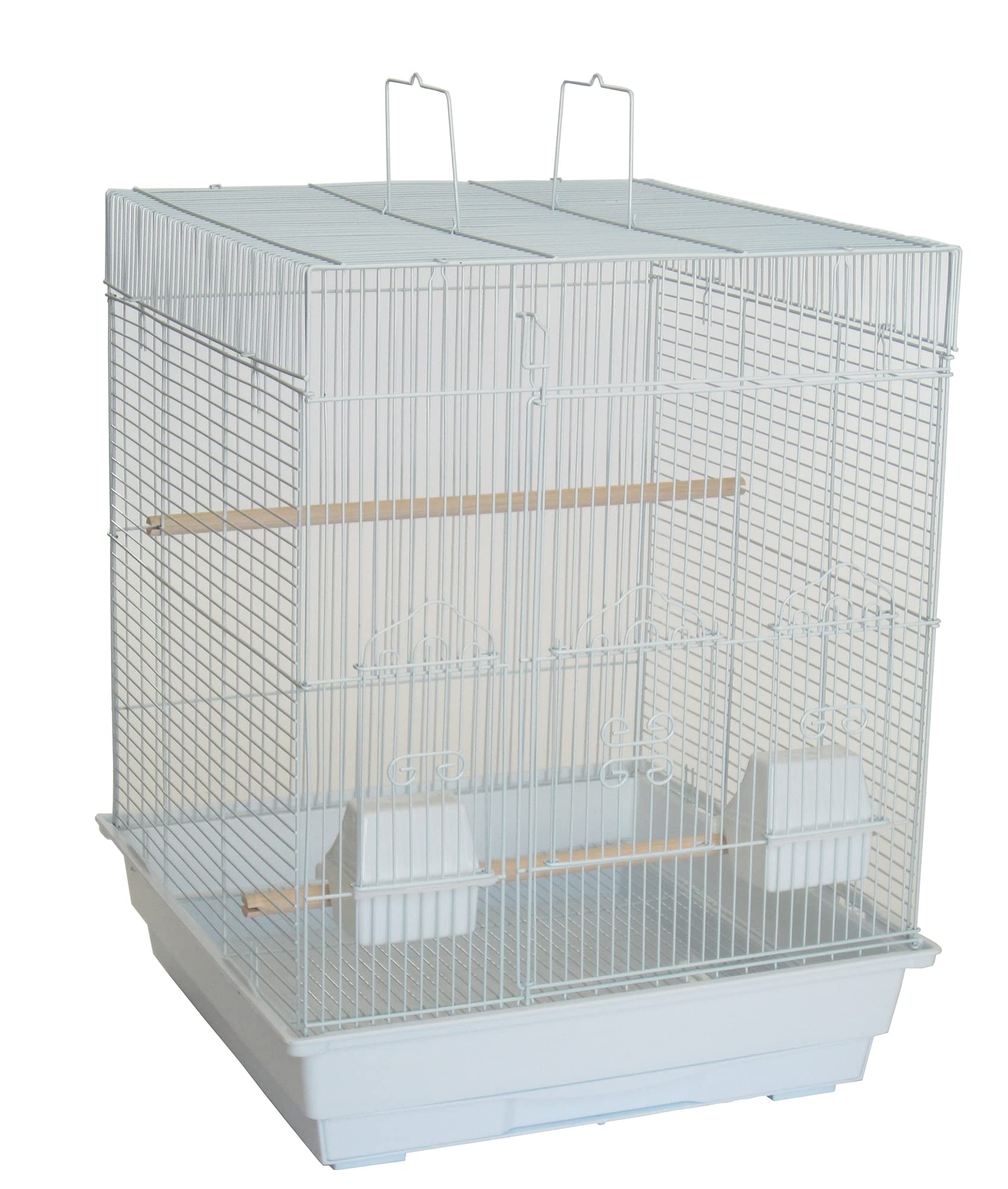 5924 3/8 Bar Spacing Flat Top Small Bird Cage  - 18″x18″ In White