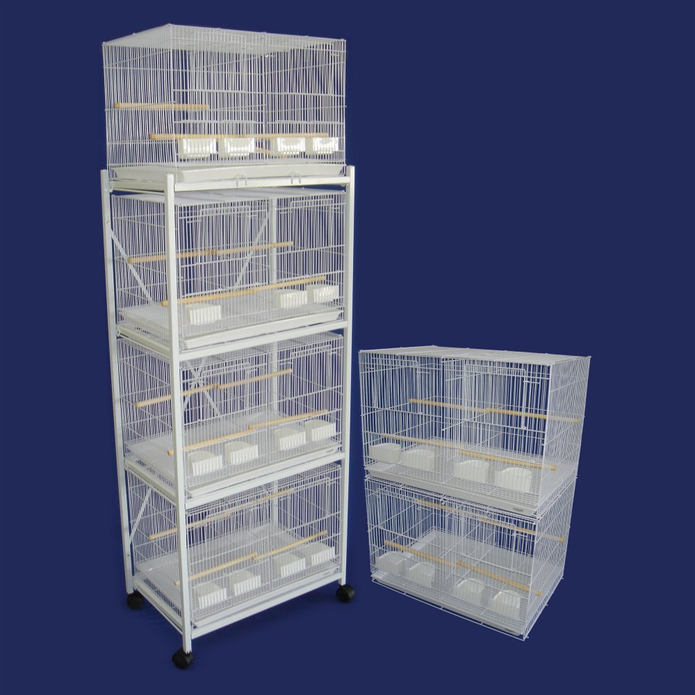 Lot of 6 Small Breeding Cages with Divider and One 4 Tie Stand - White