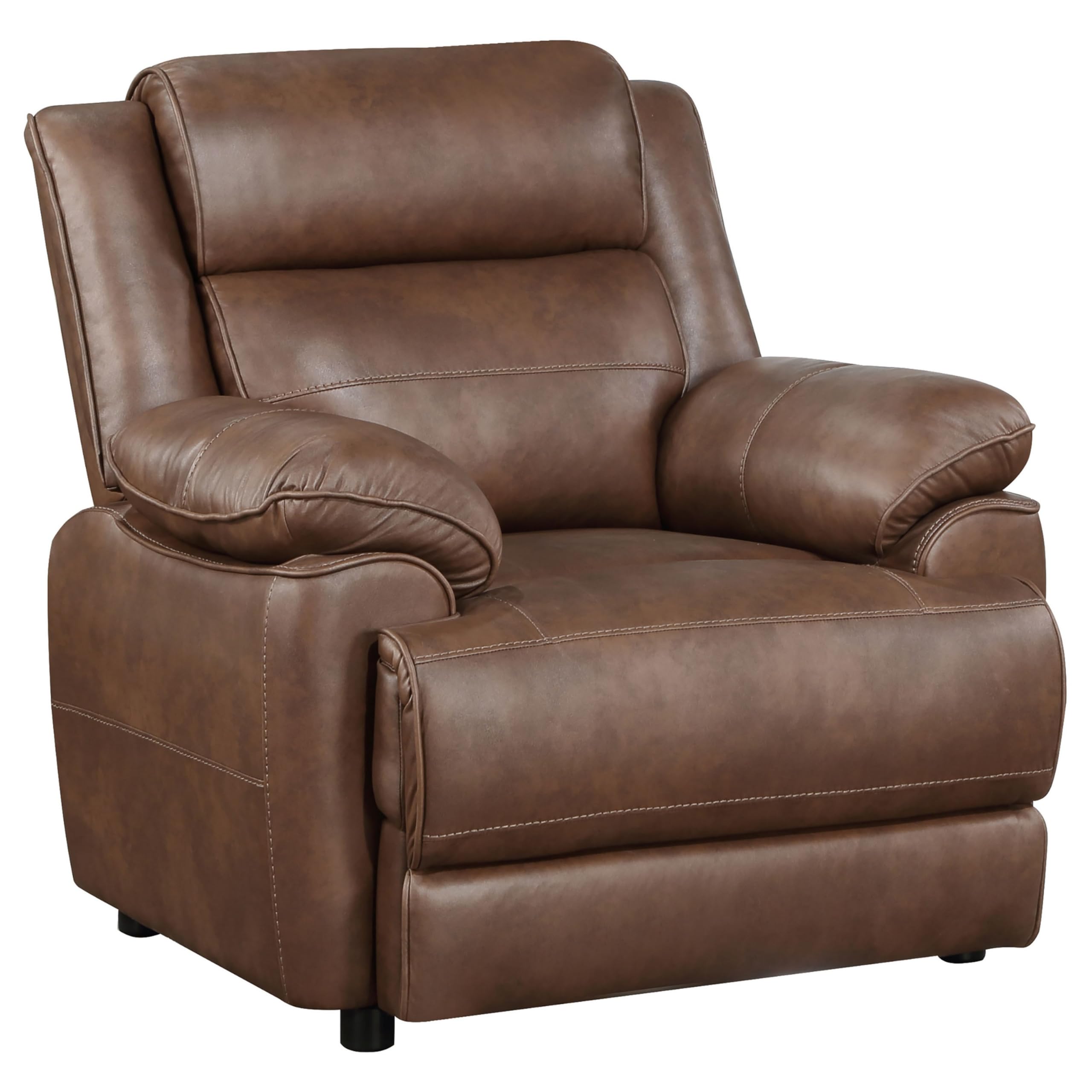 Ellen Accent Chair, Brown Faux Leather, Foam Cushions, Pillow Top Arms