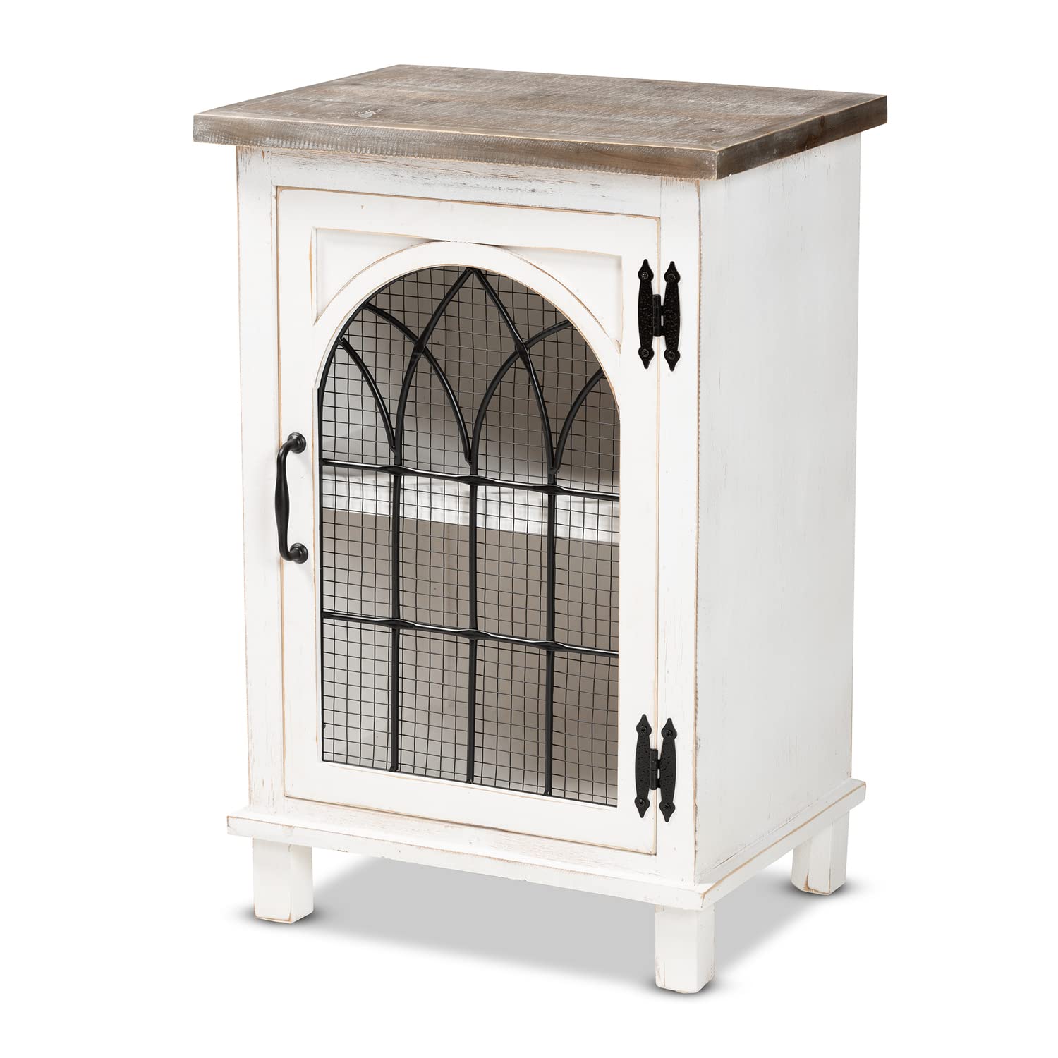 Baxton Studio Faron Classic And Traditional Farmhouse Two-Tone Distressed White And Oak Brown Finished Wood 1-Door Nightstand