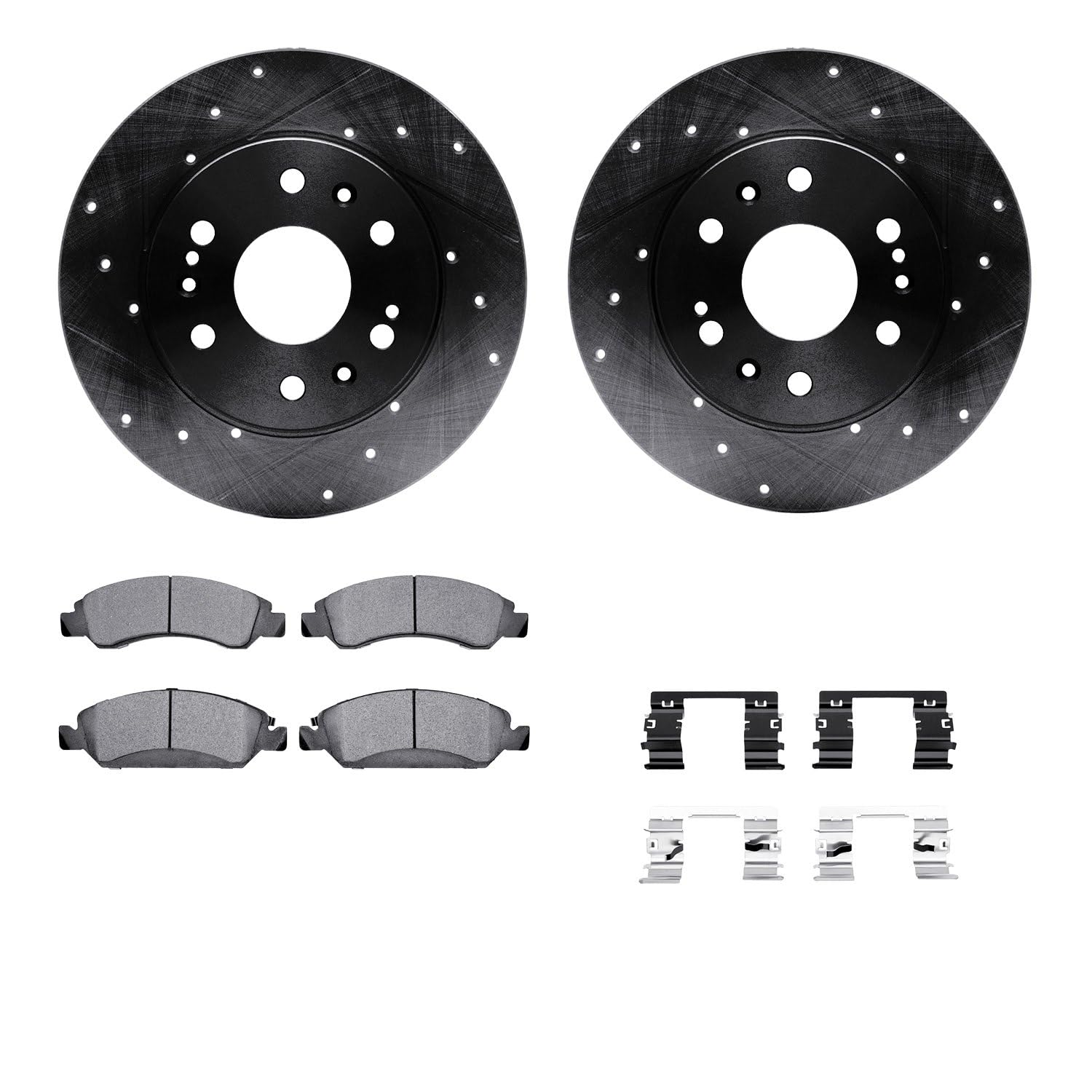 R1 Concepts Drilled and Slotted Black Disc Brake Rotor Set with Semi-Met Pads and Hardware WHYH1-48065