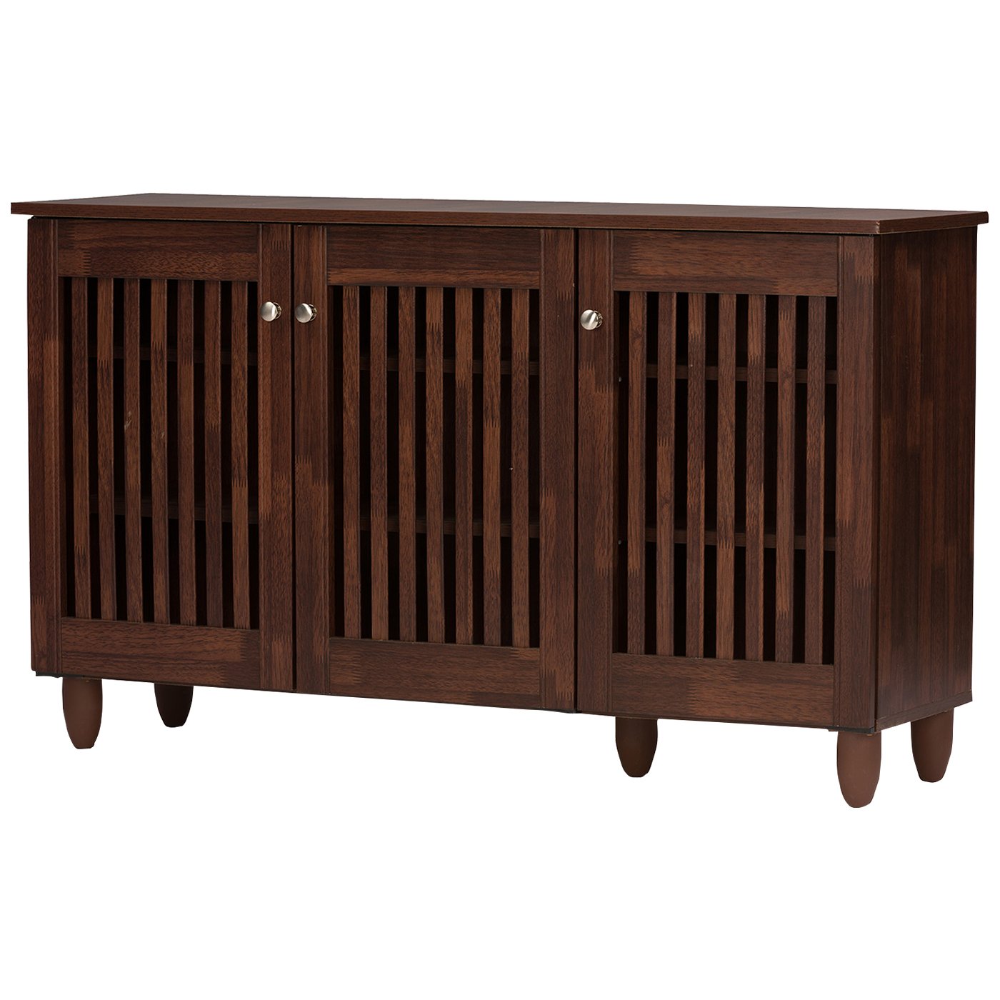 Baxton Studio Fernanda Modern and Contemporary 3-Door Oak Brown Wooden Entryway Shoes Storage Wide Cabinet