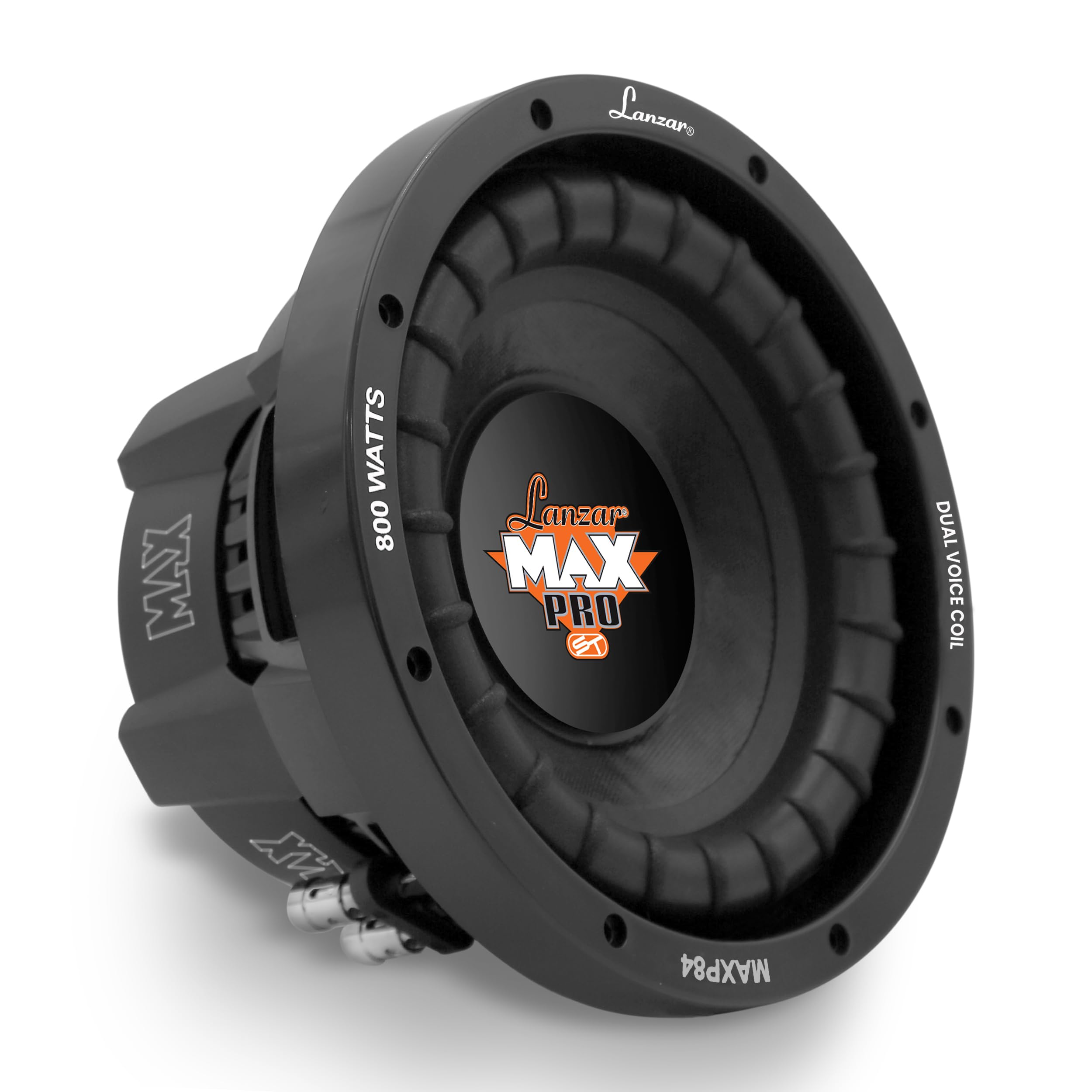 Lanzar 8 Inch Car Subwoofer Speaker - Black Non-Pressed Paper Cone, Aluminum Voice Coil, 4 Ohm Impedance, 800 Watt Power And Foam Edge Suspension For Vehicle Audio Stereo Sound System - Maxp84