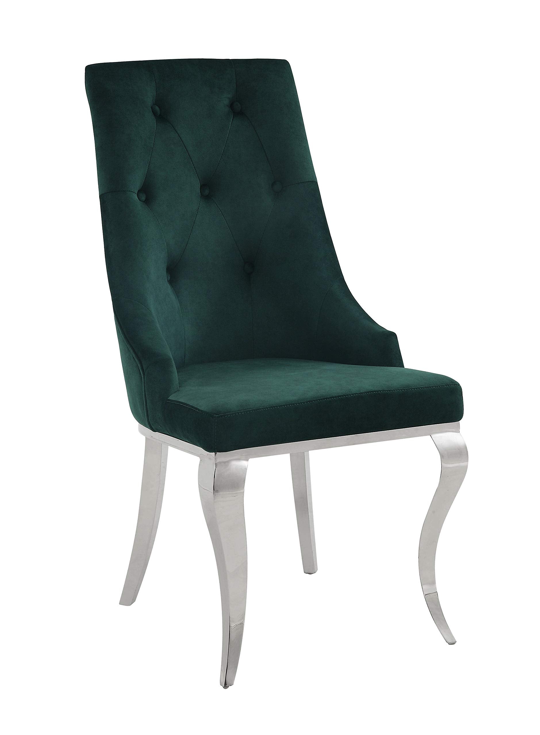 Side Chair (Set-2), Green Fabric & Stainless Steel