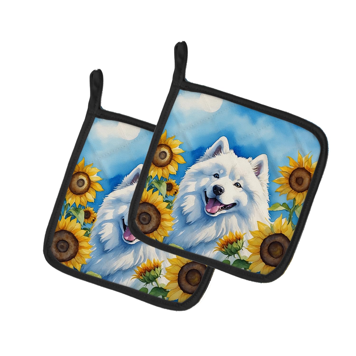 Samoyed in Sunflowers Pair of Pot Holders