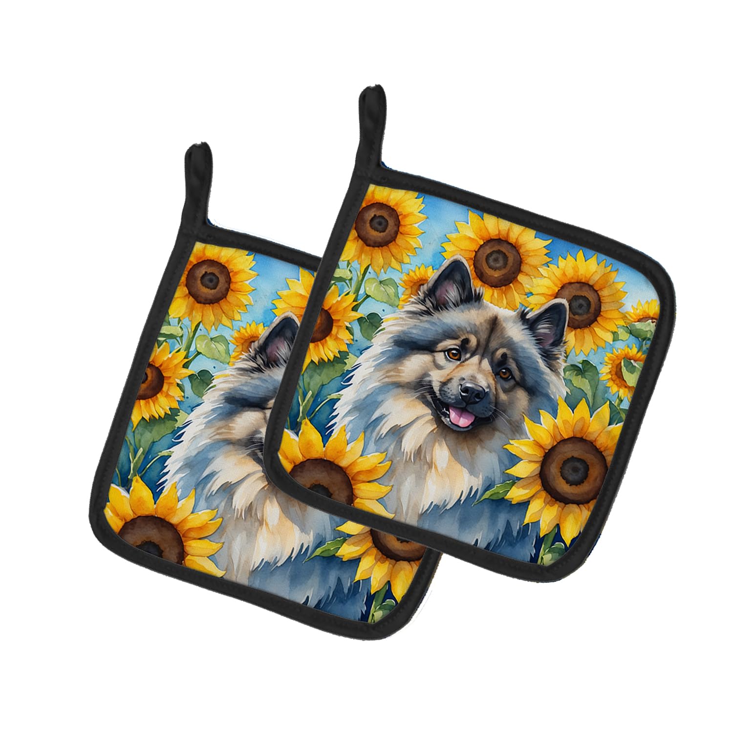 Keeshond in Sunflowers Pair of Pot Holders