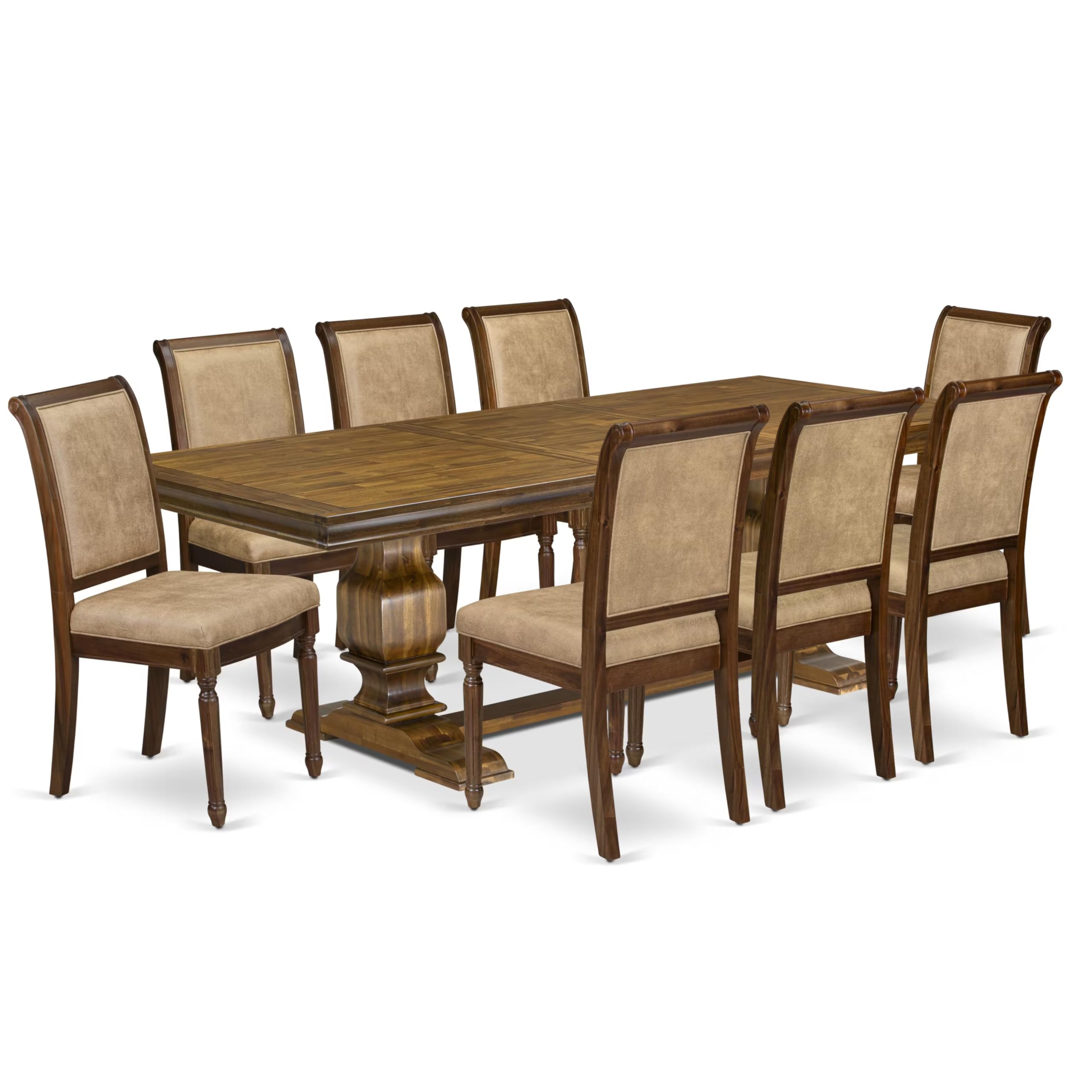 9 piece Kitchen Table Set includes a Dining Table and 8 Dark Grey Dinner Chairs