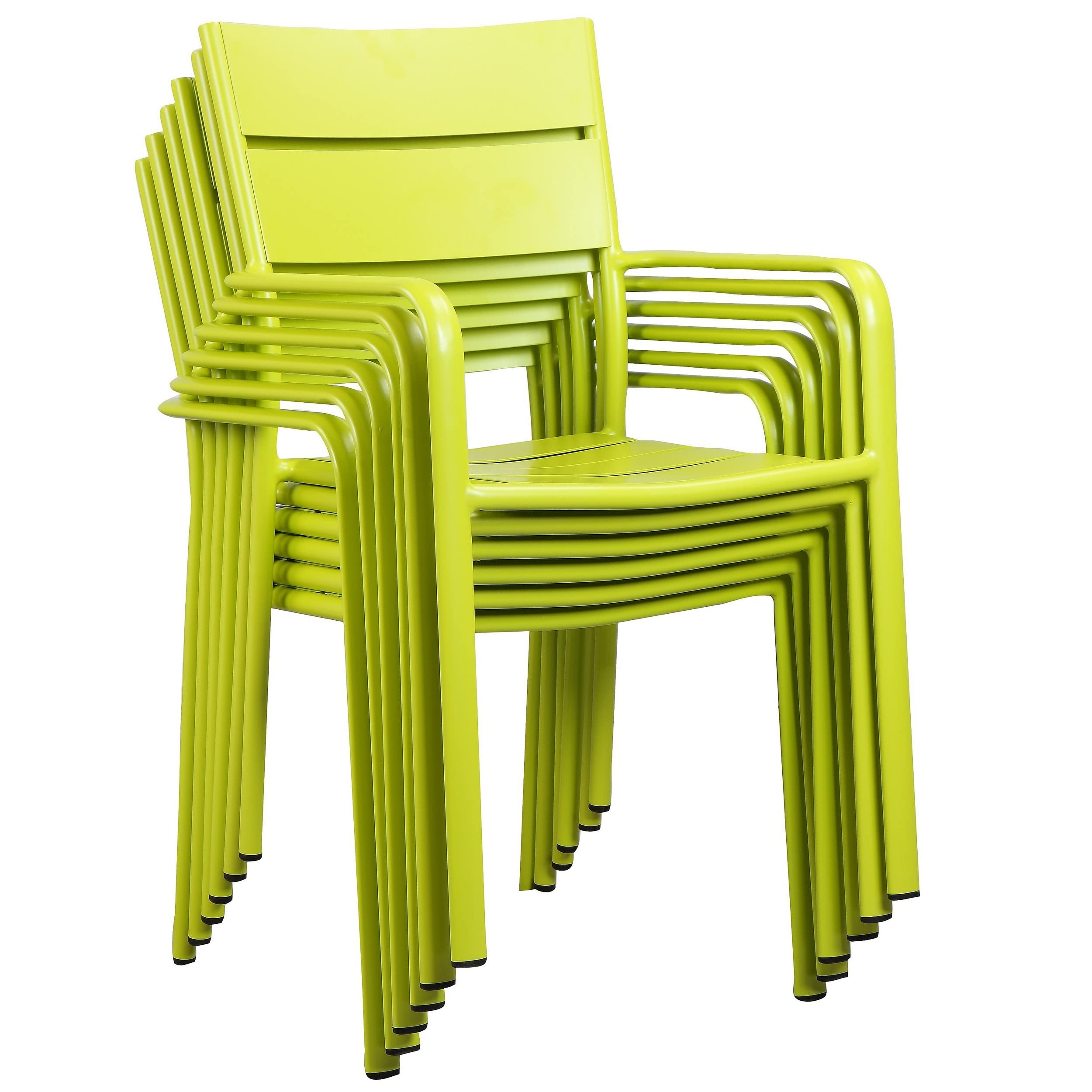 Meta 22 Inch 6 Piece Dining Chair Set, Green Aluminum Frame, Stackable