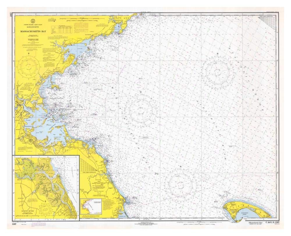 Nautical Chart - Massachusetts Bay ca. 1970-Paper Art-42x34”