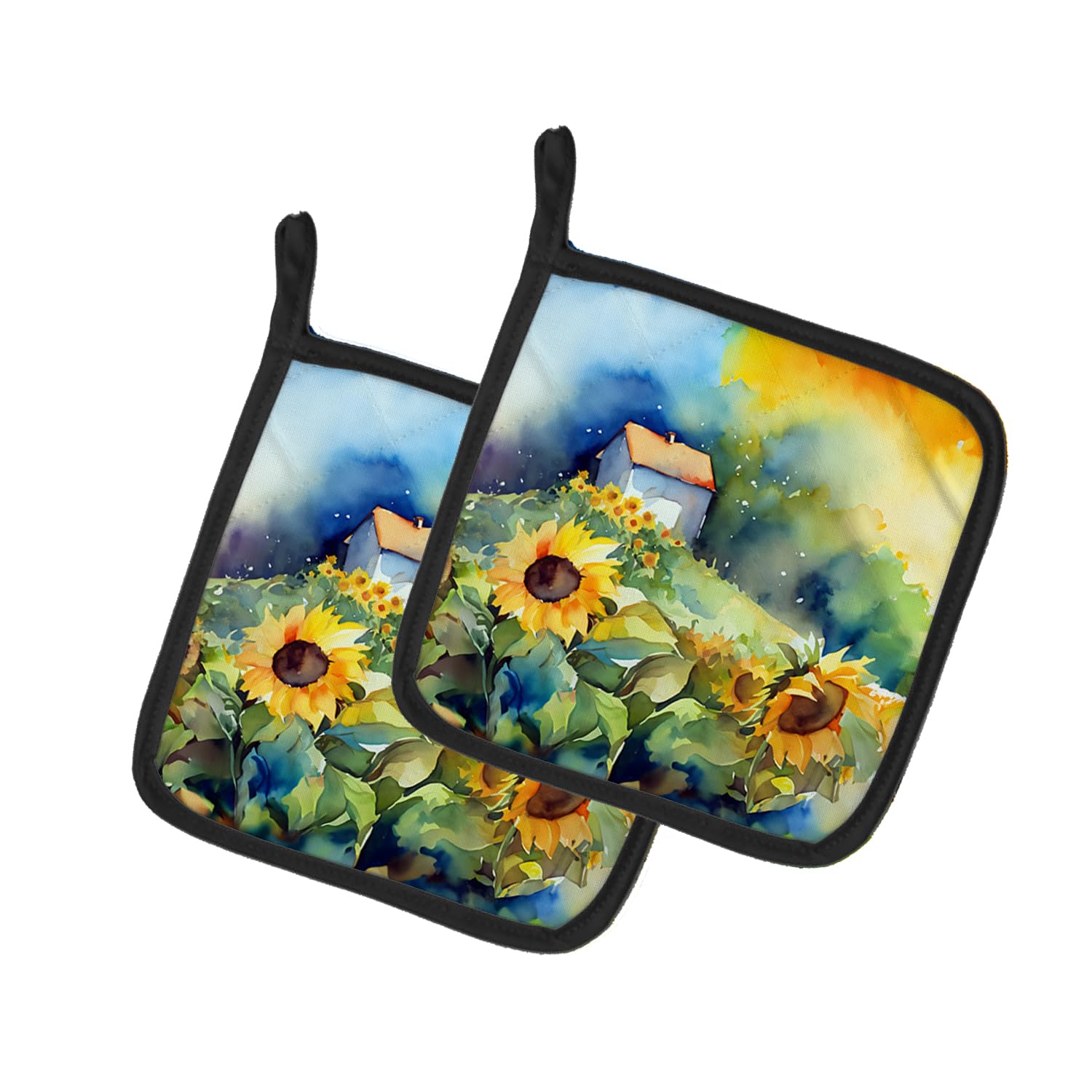Sunflowers in Watercolor Pair of Pot Holders