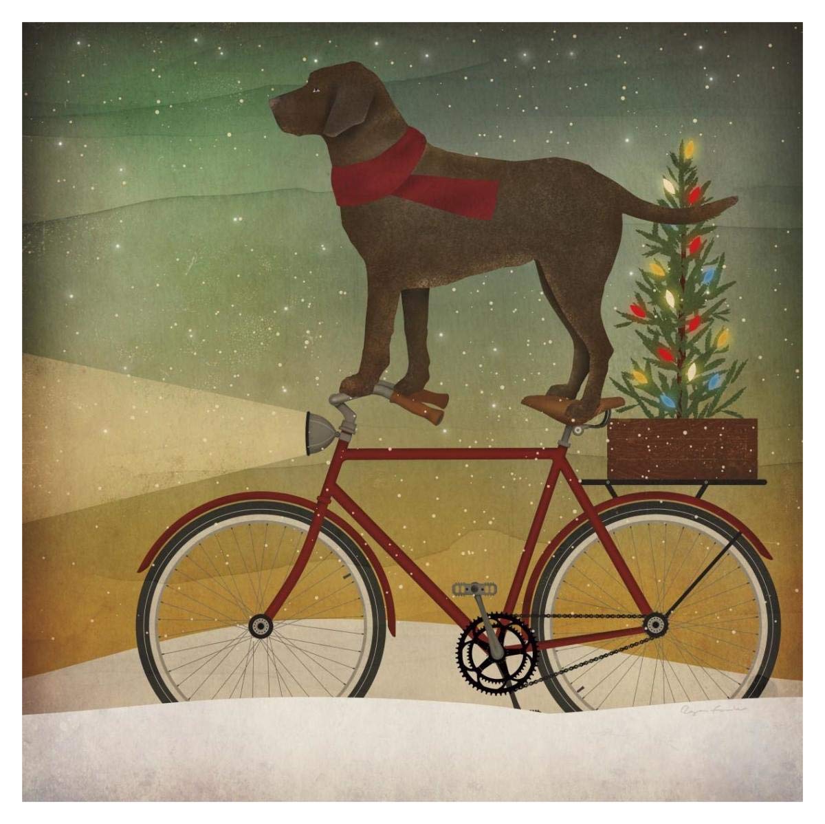 Brown Lab on Bike Christmas -Paper Art-38x38”