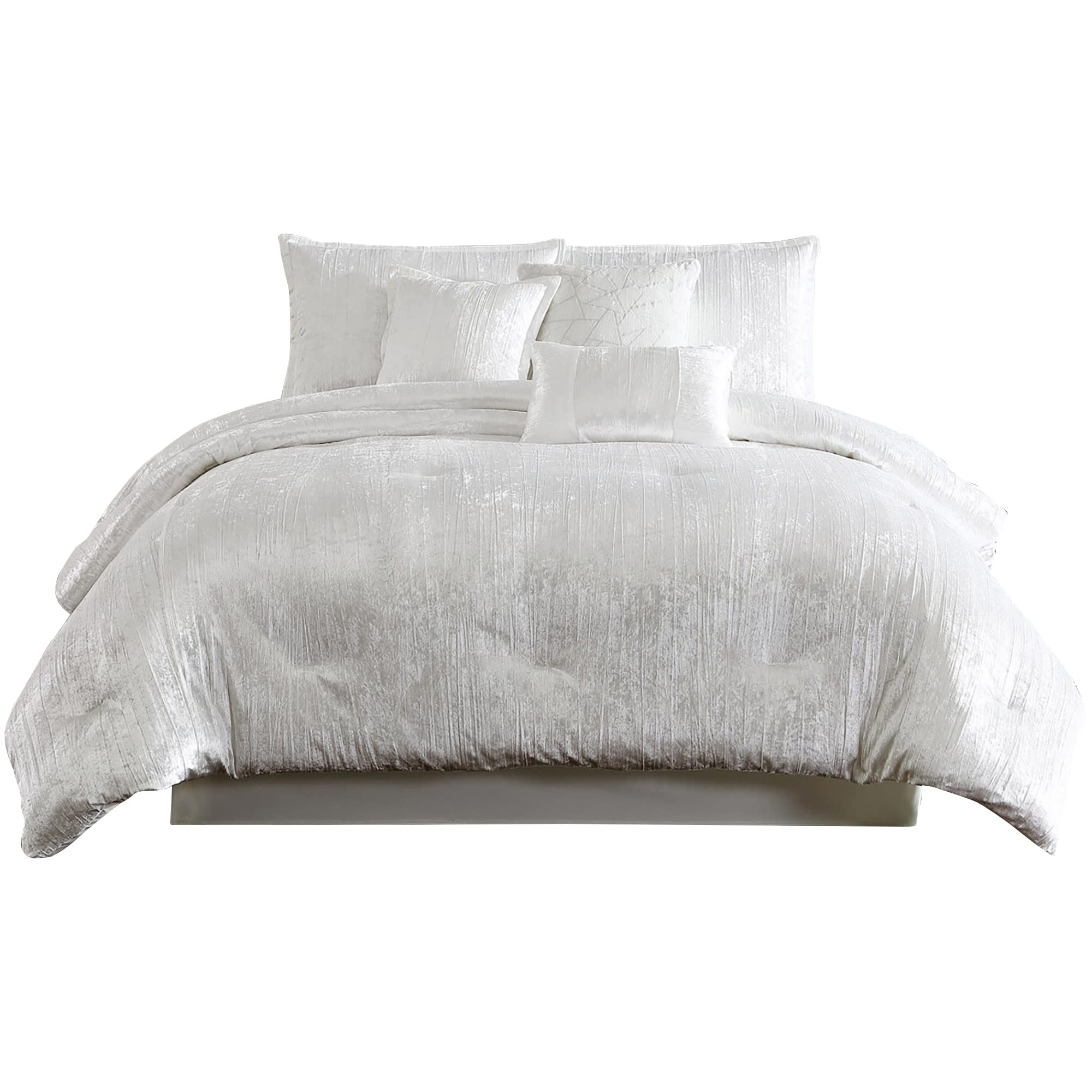 Jay 7 Piece King Comforter Set, Polyester Velvet Deluxe Texture, White