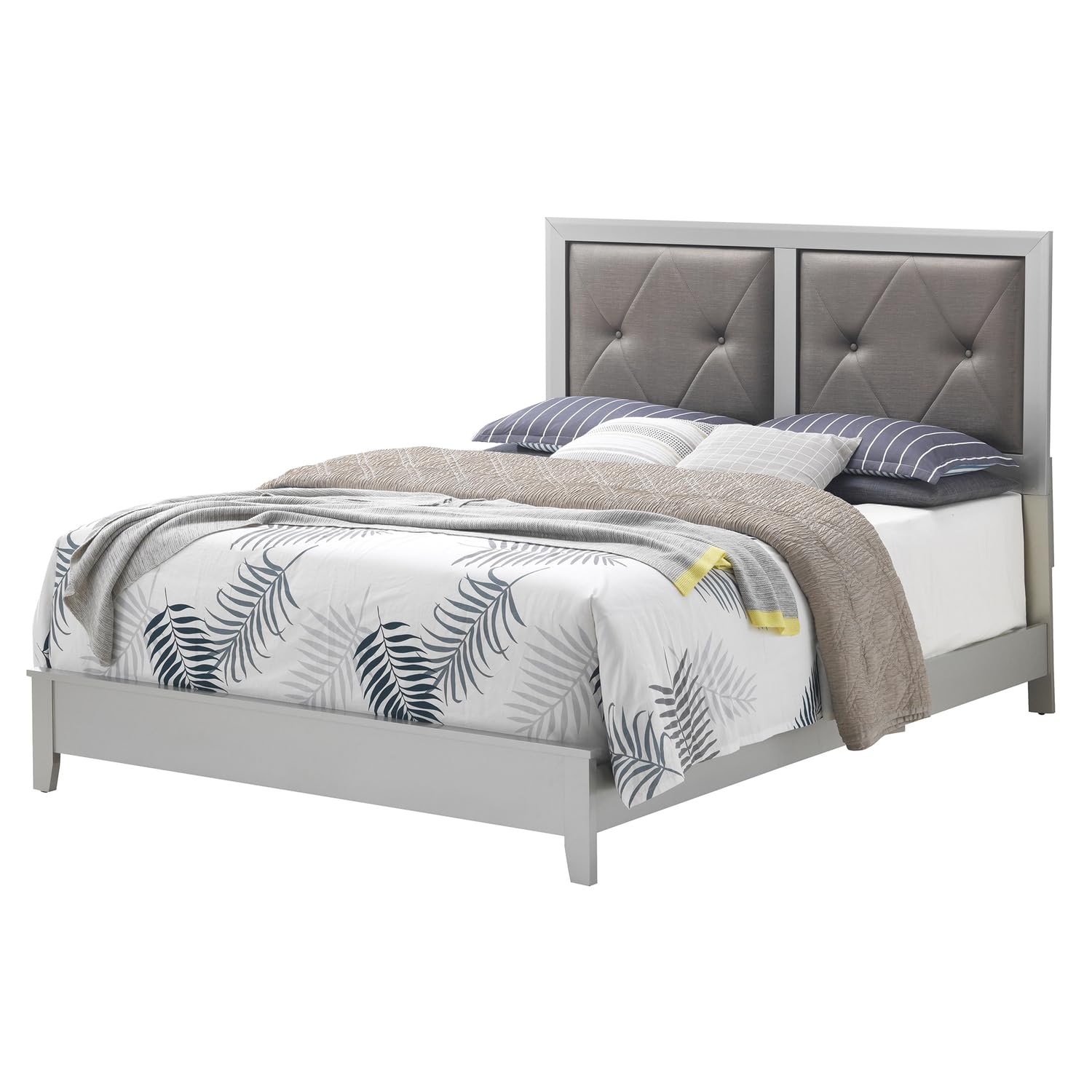 Primo Silver Champagne Upholstered Queen Panel Bed