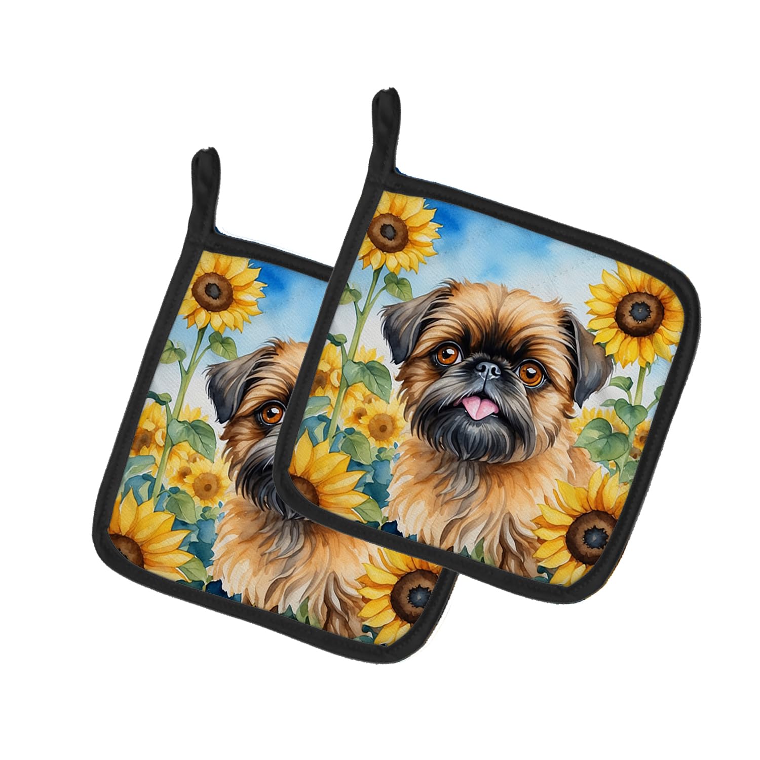 Brussels Griffon in Sunflowers Pair of Pot Holders