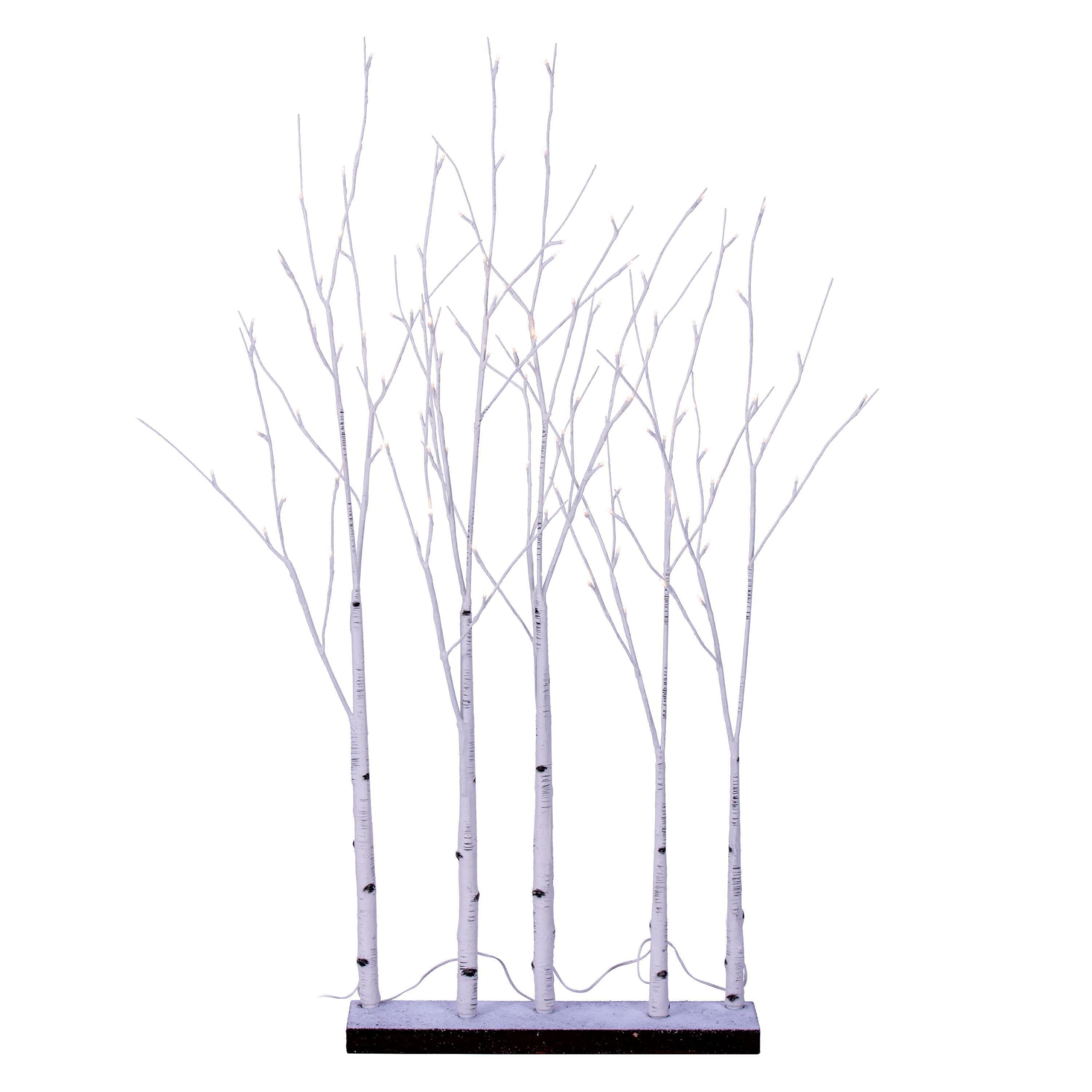 Casafoyer 4' White Birch Twig Tree Set with Warm White LED Lights ( Pack of 2 )