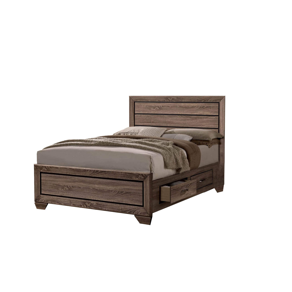 Benjara Wooden Queen Size Bed With Four Spacious Side Rail Drawers, Brown