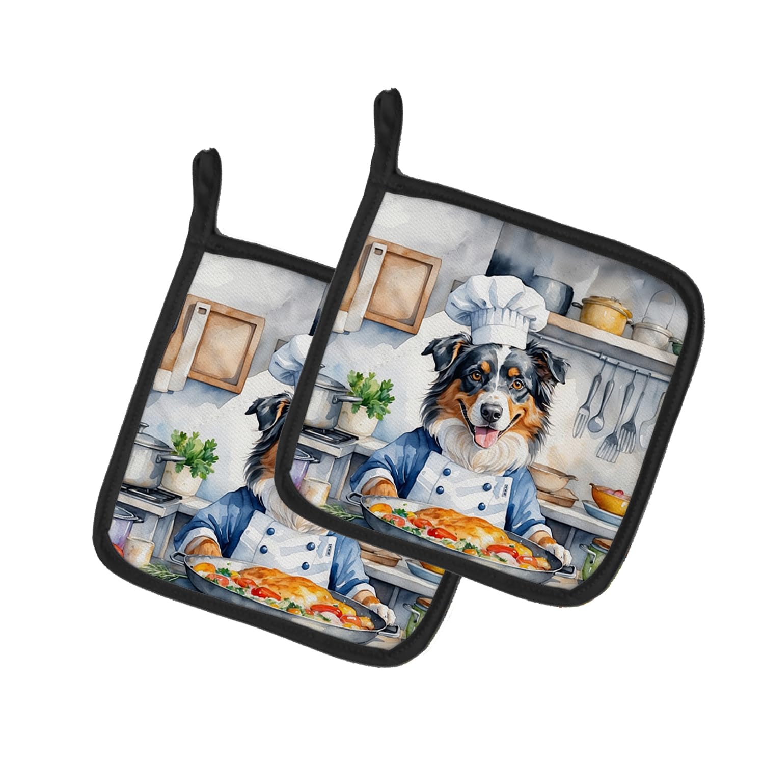 Australian Shepherd The Chef Pair of Pot Holders
