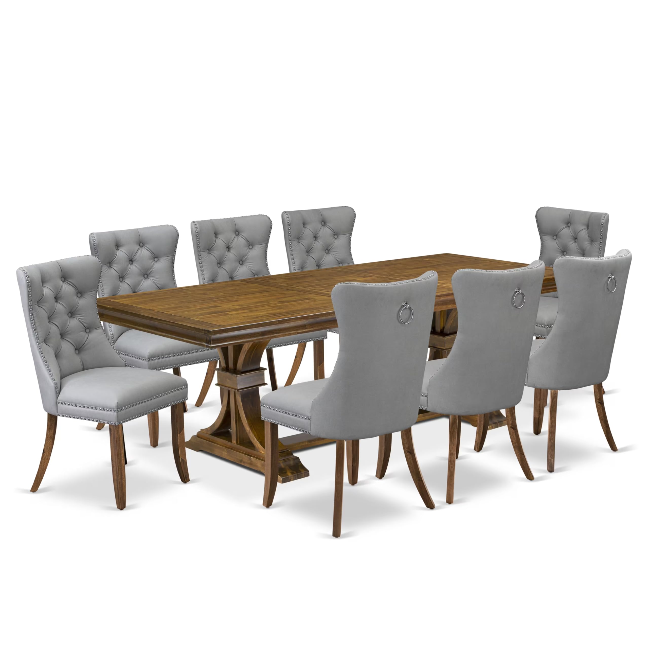 9 Pieces Dining Table Set a Rectangle Table and 8 Dining Chairs, Antique Walnut