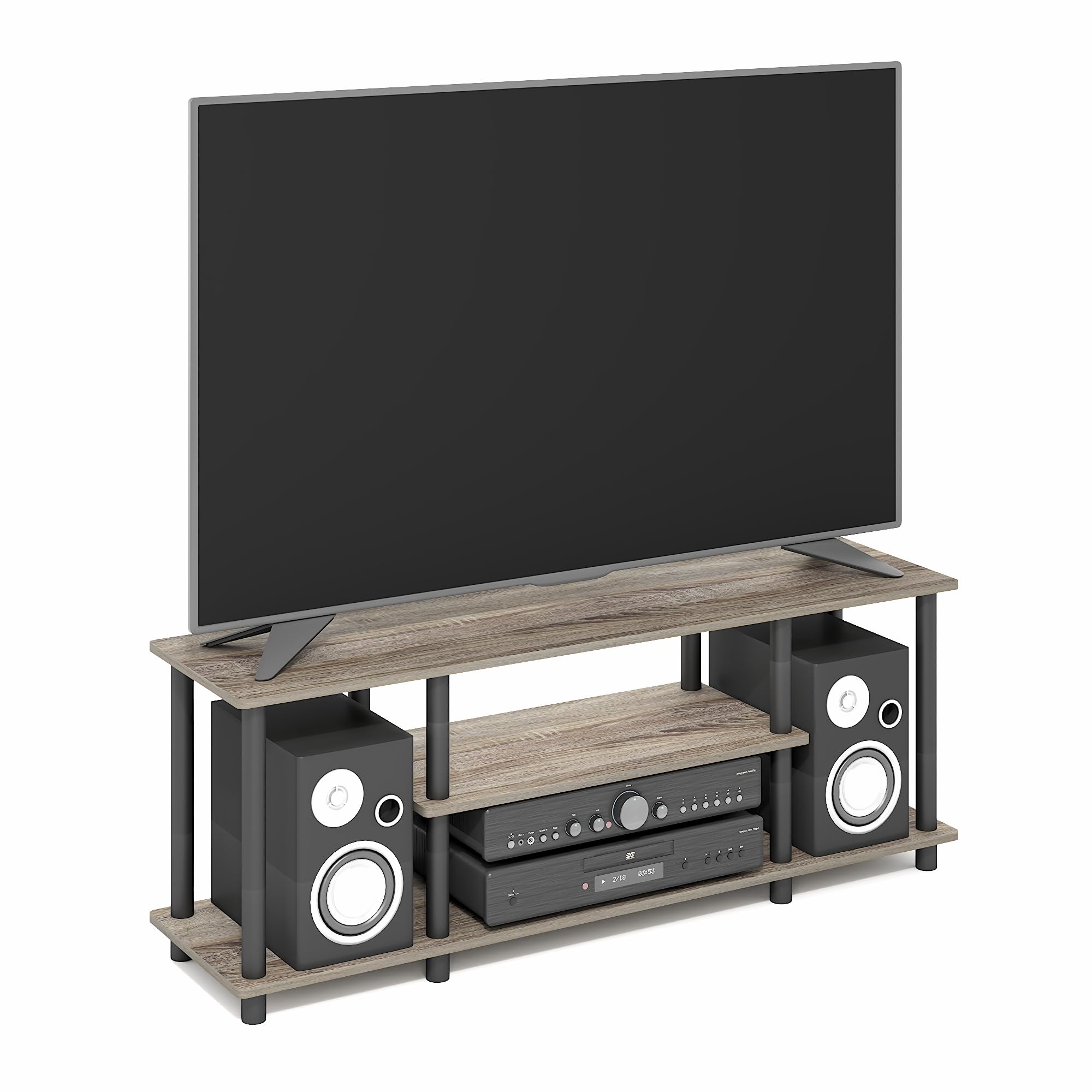 Furinno 12250GYW/BK Turn-N-Tube No Tools 3-Tier Entertainment TV Stands