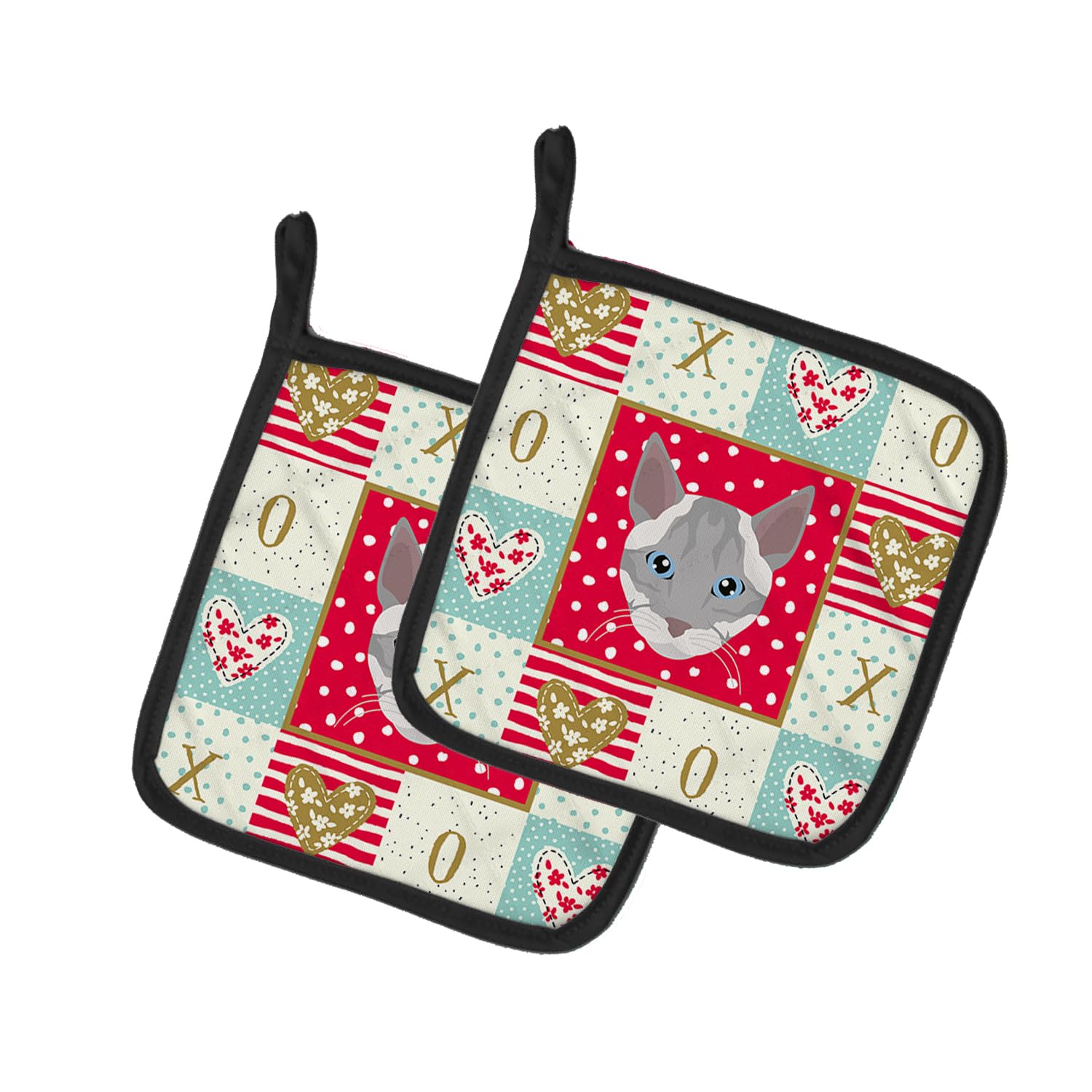 Ojos Azules Cat Love Pair of Pot Holders