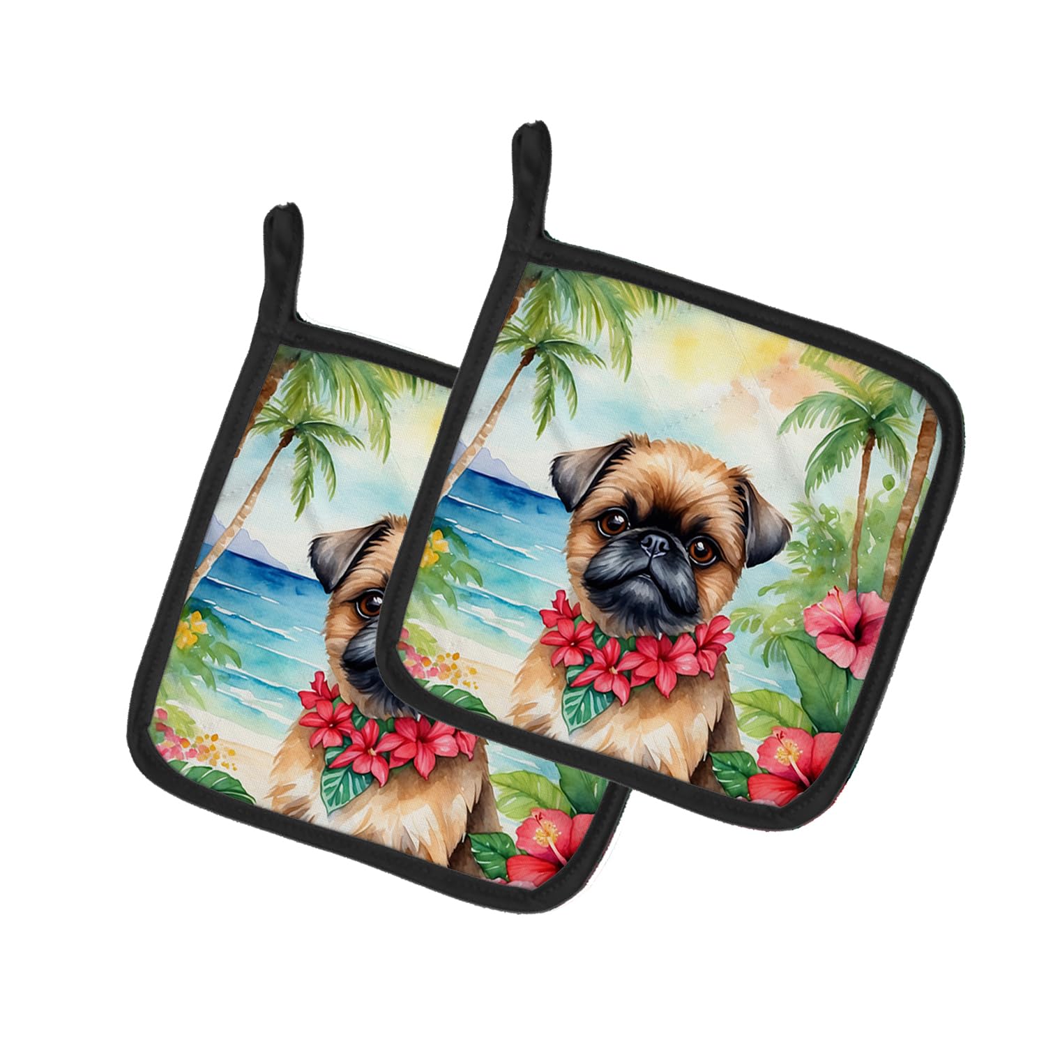Brussels Griffon Luau Pair of Pot Holders