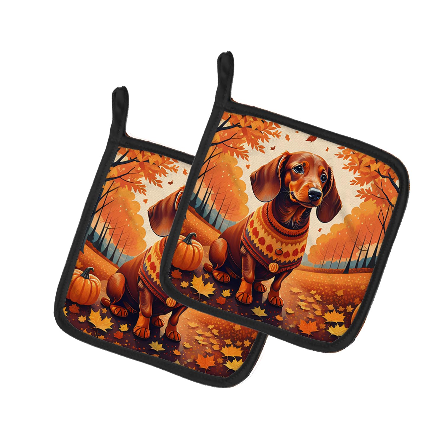 Dachshund Fall Pair of Pot Holders