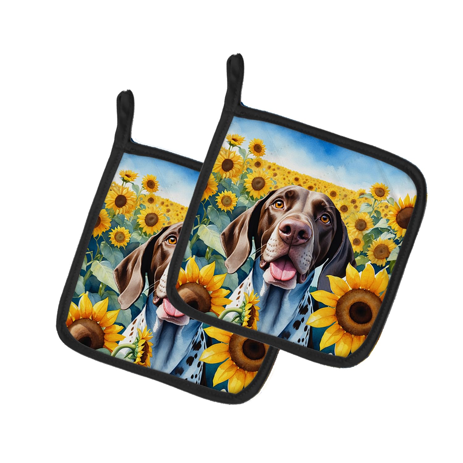 German Shorthaired Pointer in Sunflowers Pair of Pot Holders