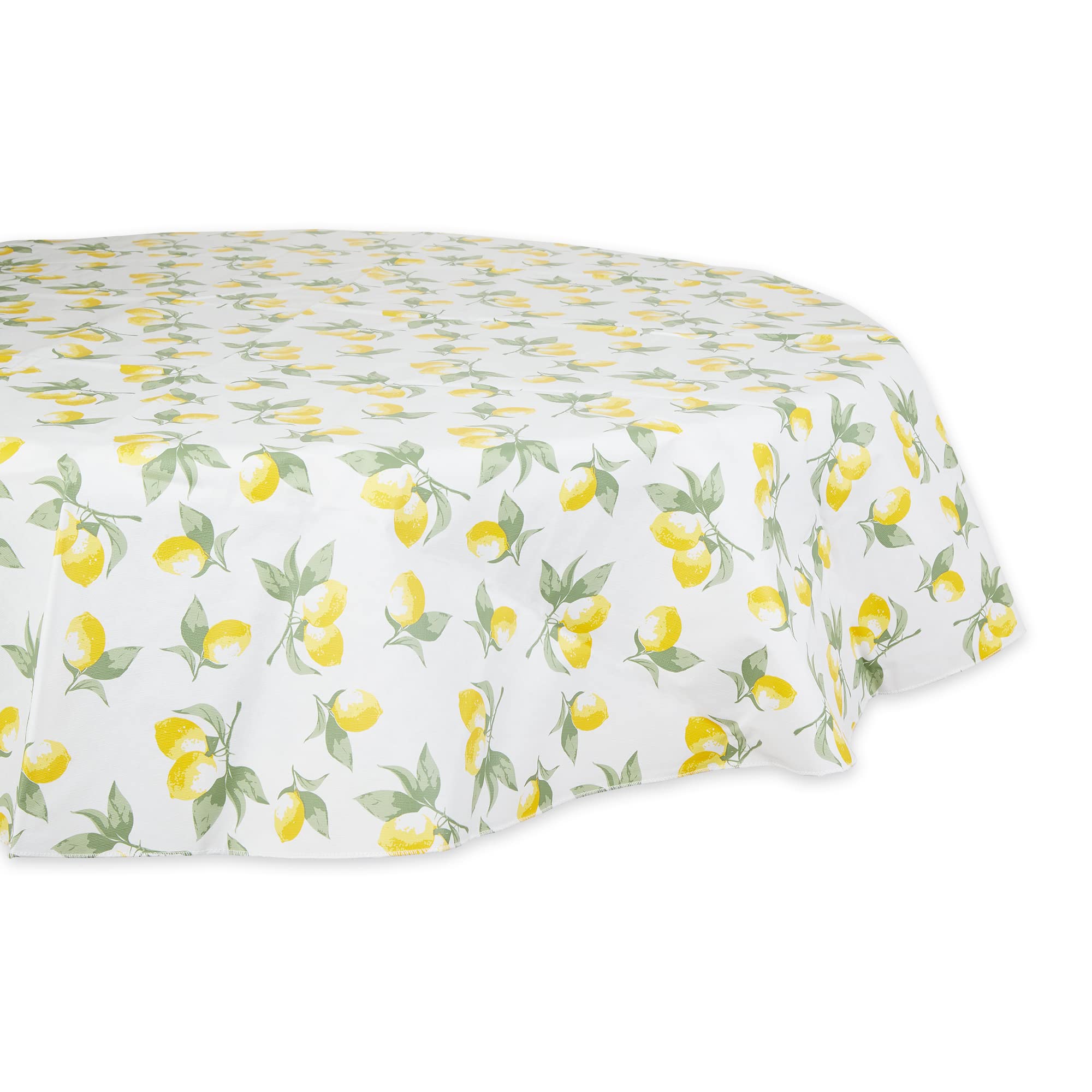 Dii Summer Lemon Vinyl Tabletop Collection Flannel Backed Tablecloth, Indoor/Outdoor, 70 Round