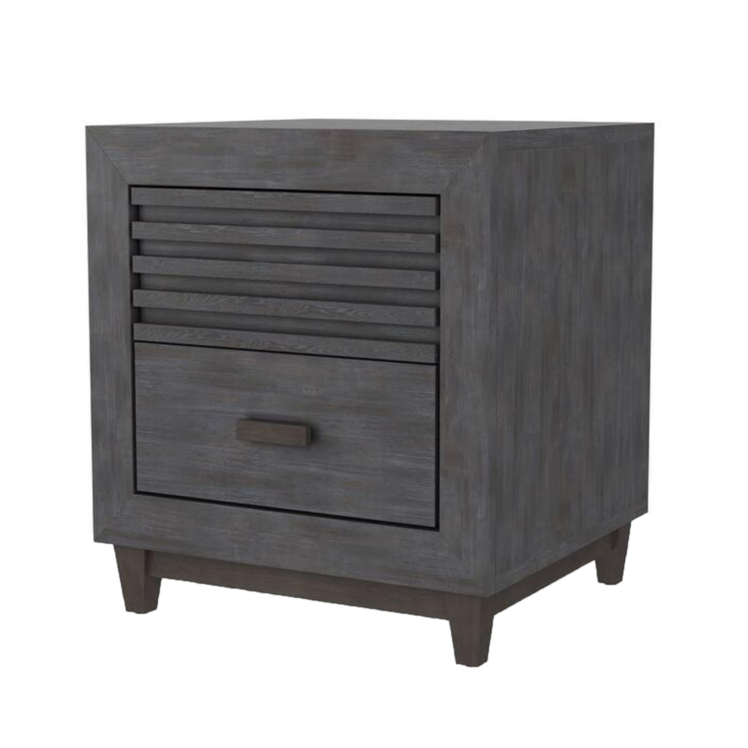 Biom Nightstand, 2 Drawers, Charcoal Brown Solid Hardwood, 24 Inch