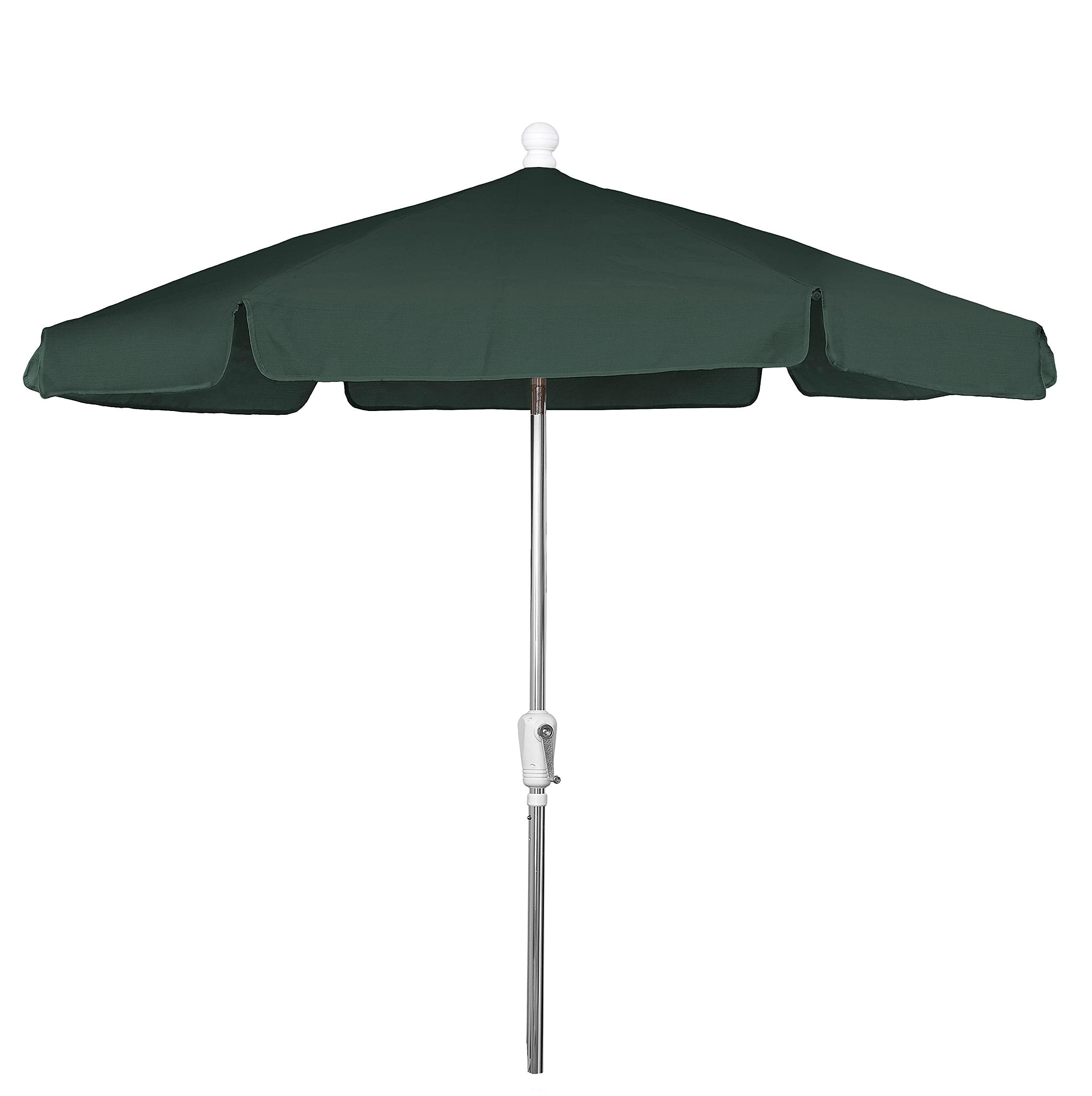 7.5 Hex Garden Tilt Umbrella 6 Rib Crank Bright Aluminum with Forest Green Vinyl Coated Weave Canopy