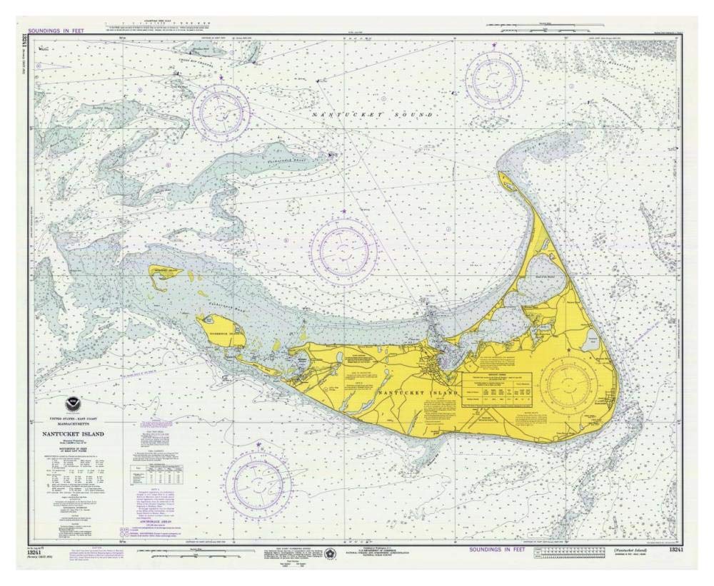 Nautical Chart - Nantucket Island ca. 1975-Paper Art-46x38”