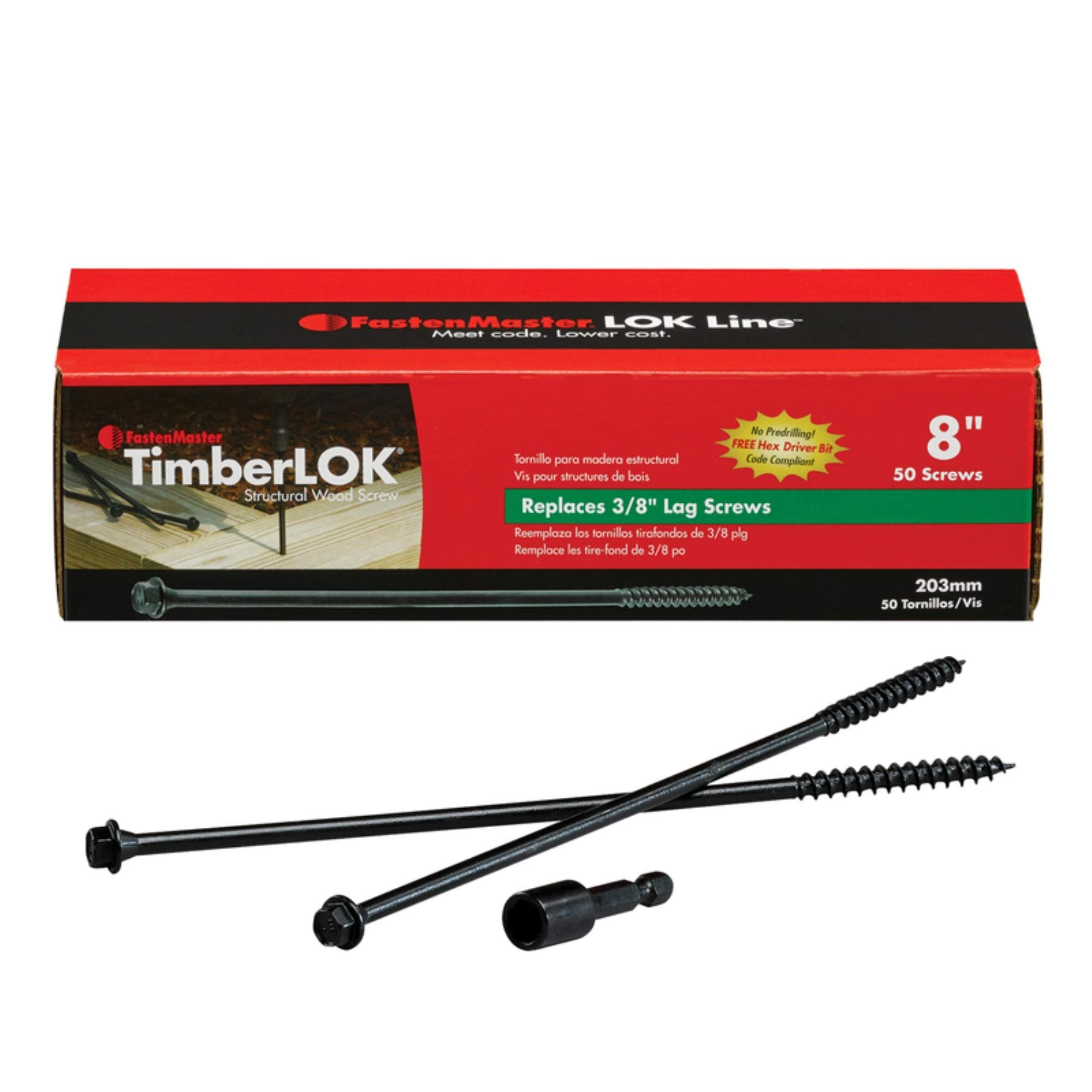 Fastenmaster Timberlok 8 In. L Hex E-Coat Structural Wood Screws 50 Pk - Case Of: 1; Each Pack Qty: 50; Total Items Qty: 50