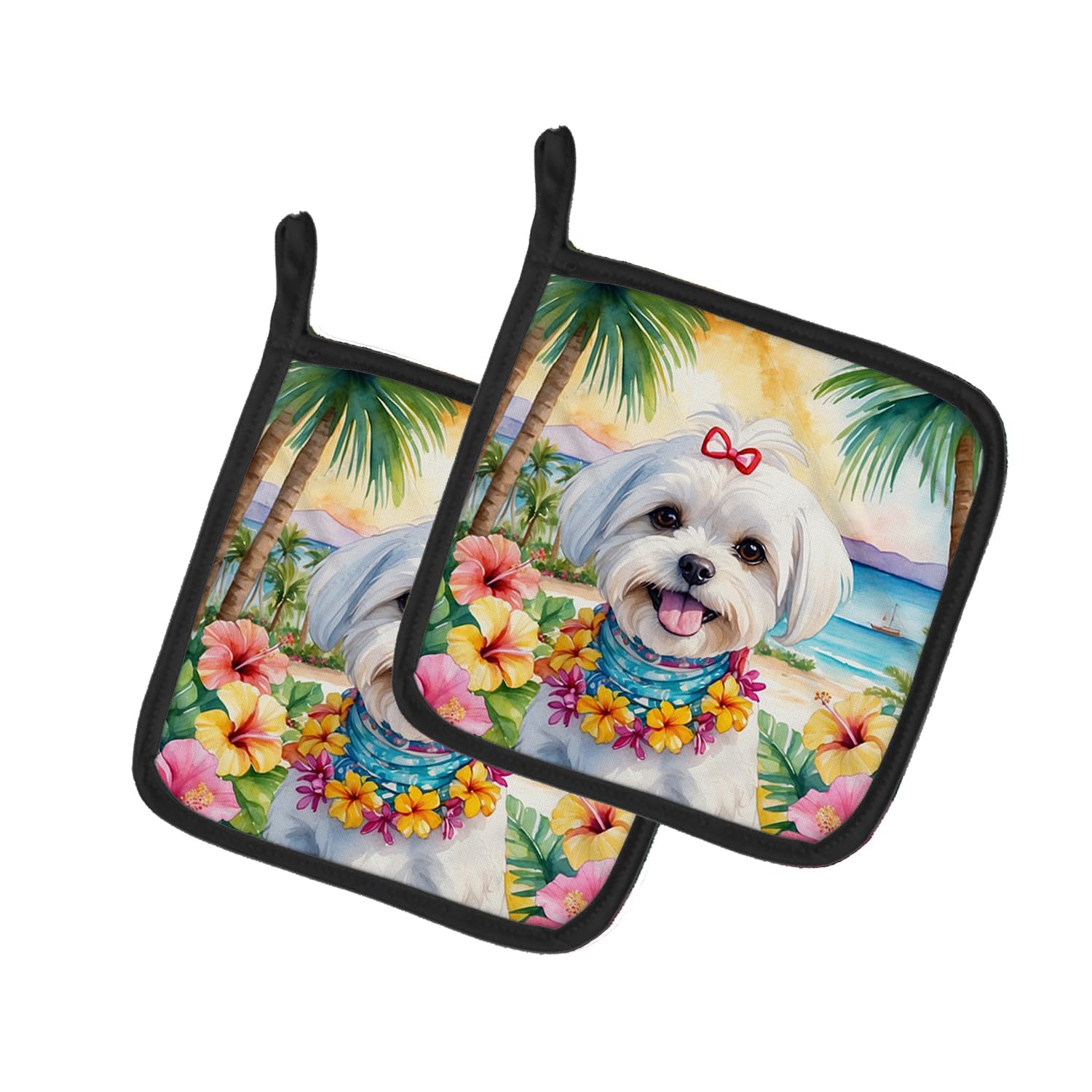 Maltese Luau Pair of Pot Holders
