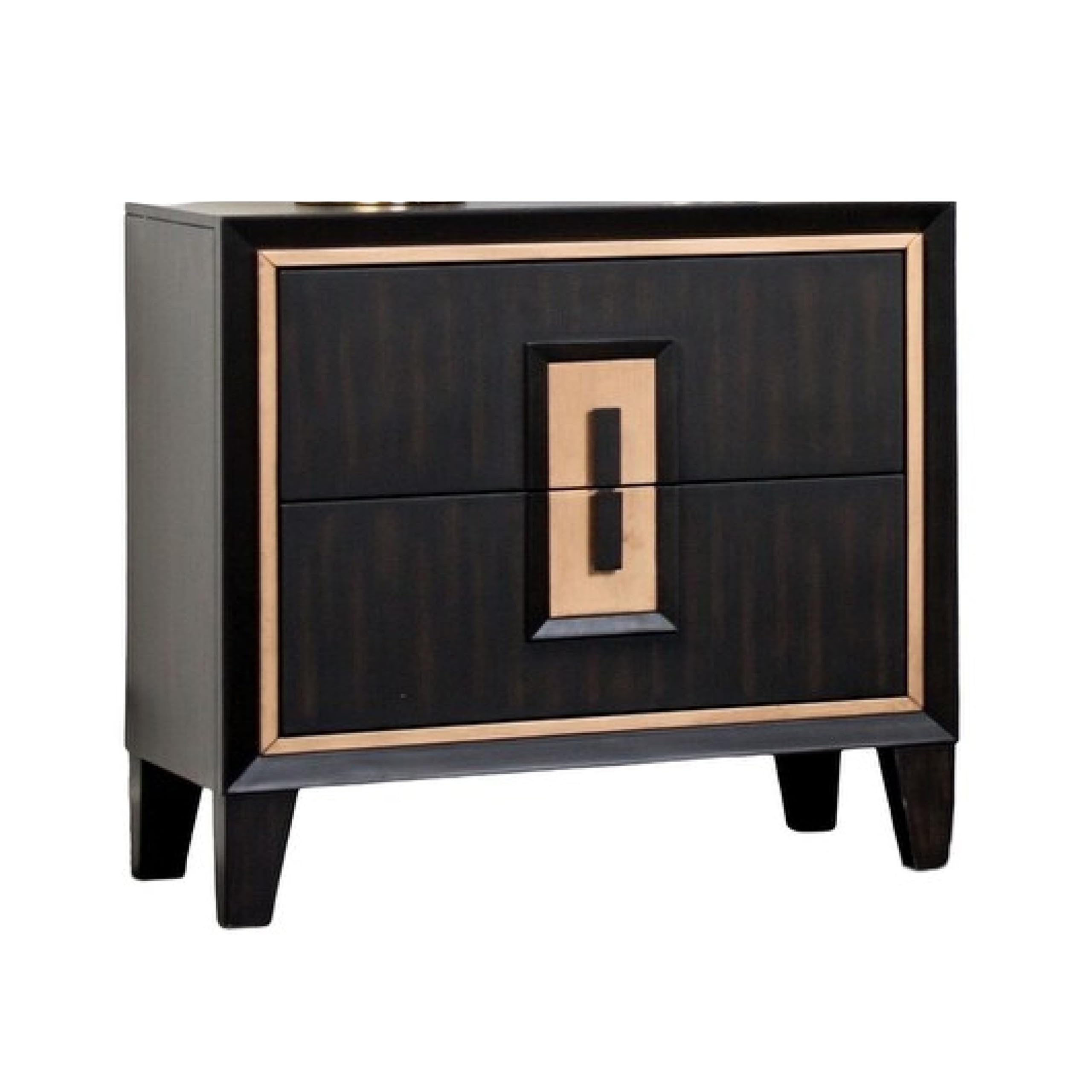 Yada Nightstand, 2 Drawers, Espresso Brown Solid Wood, Gold, 27 Inch