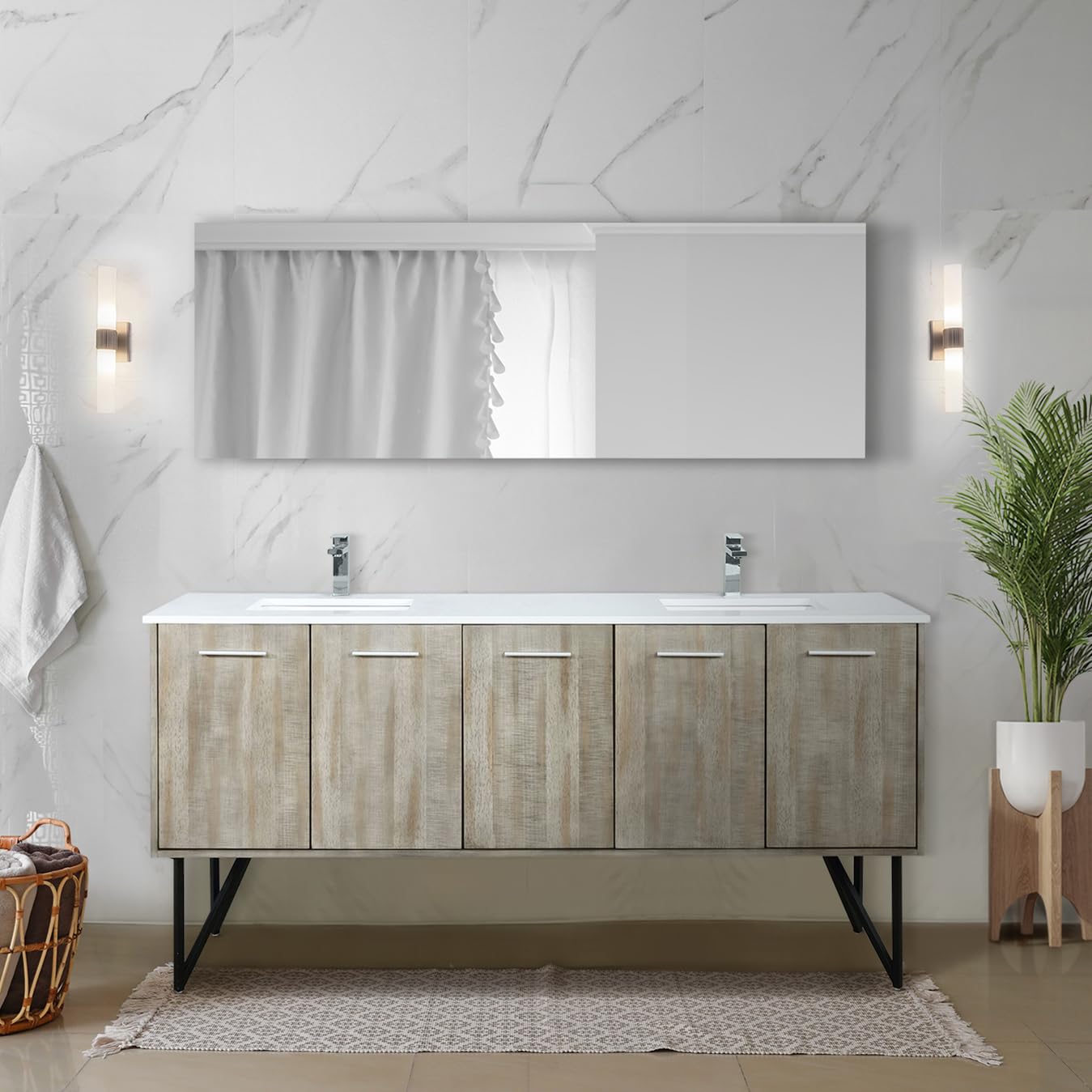 Rustic Acacia Double Bath Vanity 72 in. W x 20 in. D, Cultured Marble Top and Chrome Faucet Set