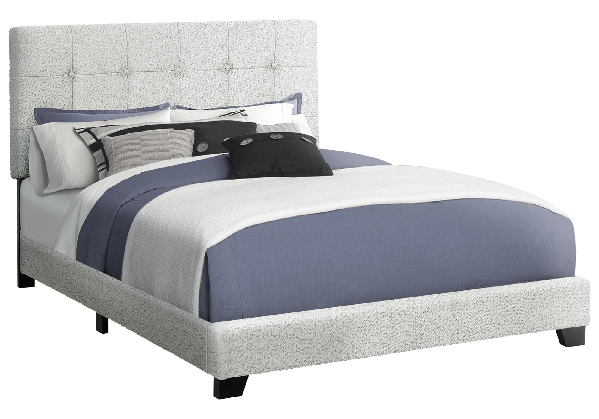 Bed, Queen Size, Upholstered, Frame Only, Bedroom, Light Grey Boucle