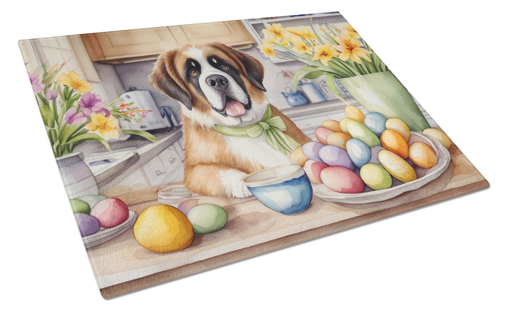Carolines Treasures DAC6888LCB Decorating Easter Saint Bernard Glass Cutting Board Decorative Tempered Glass Kitchen Cutting and Serving Board Large Size Chopping Board