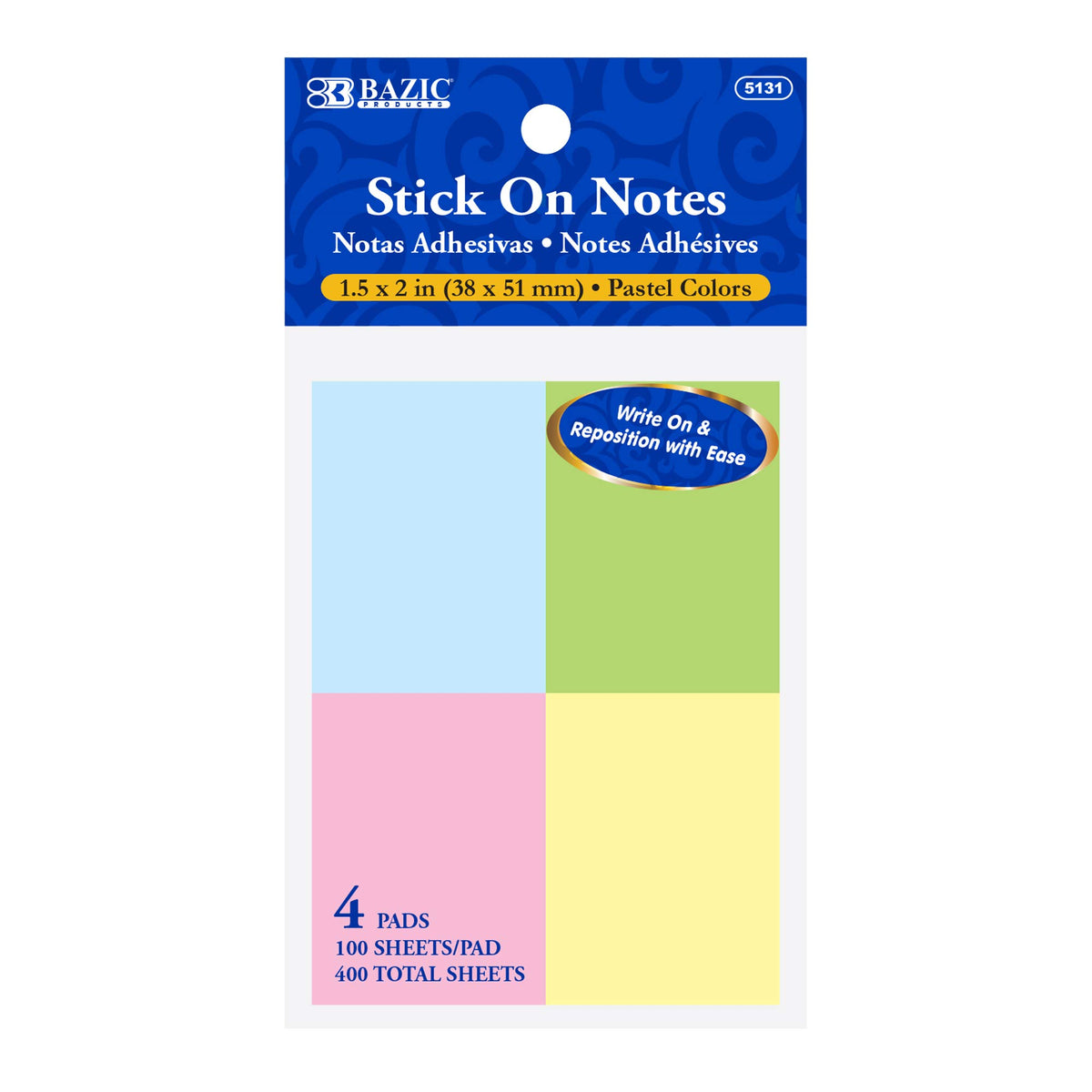 Bazic Sticky Notes 1.5X2 Post Stickies Self Stick Note Colorful Adhesive Memo Pads Recyclable (400 Sheetspack) 144-Packs