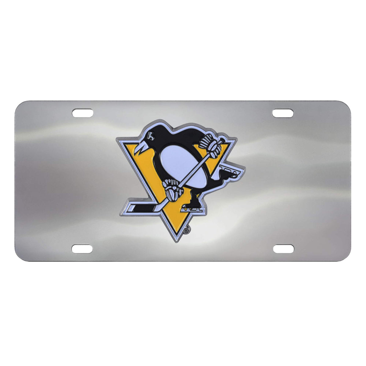 Fanmats 24537 Pittsburgh Penguins Stainless Steel Front License Plate With Large 3D Molded Team Metal Emblem 6X12