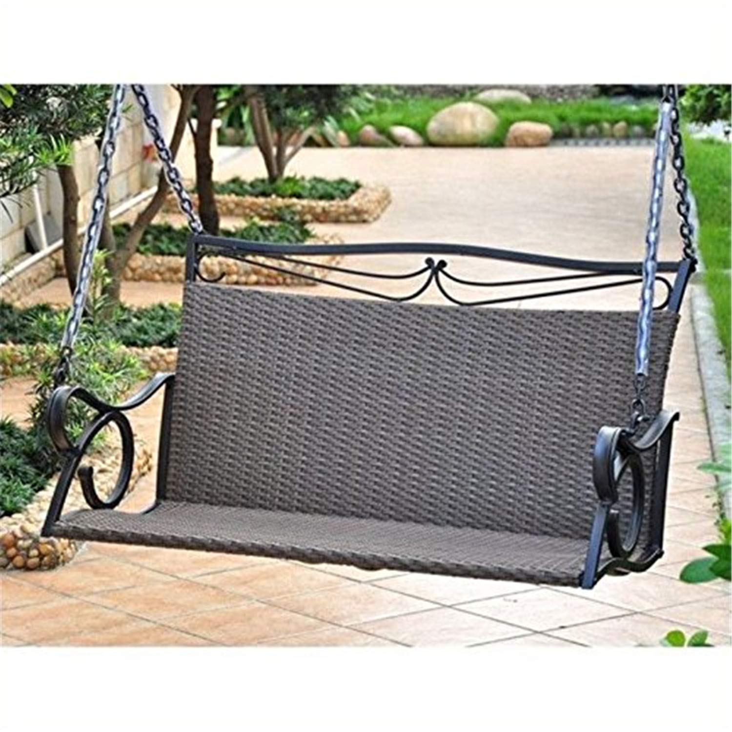 Valencia Resin Wicker/ Steel Hanging Loveseat Swing - Antique Black